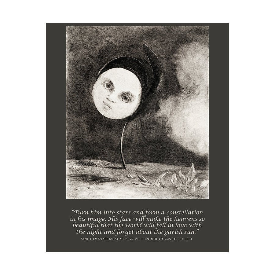 William Shakespeare Quote, Unframed Odilon Redon Fine Art Prints - Strange Flower