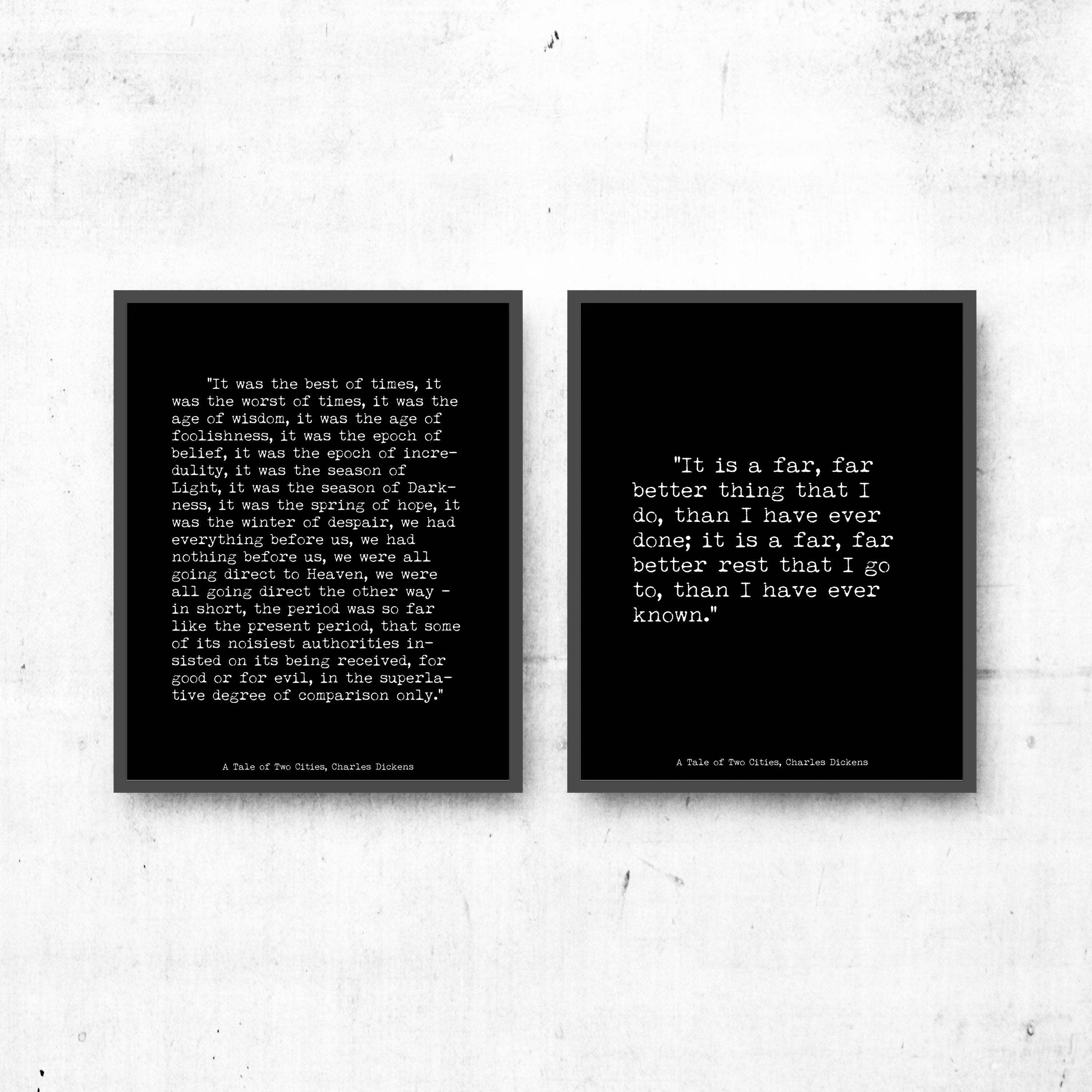 A tale of two cities set of 2 art prints, Charles Dickens opening and closing lines