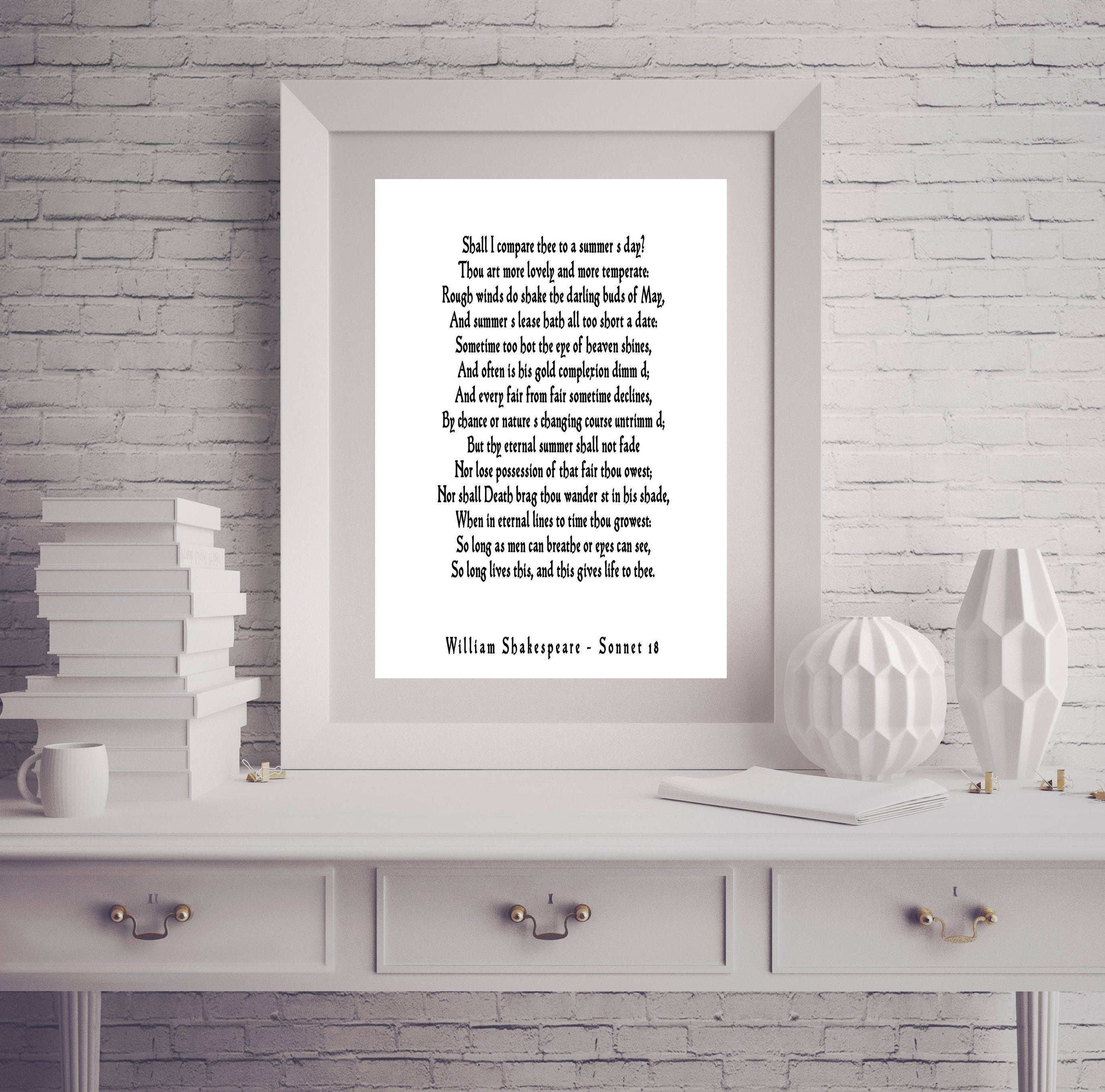 Shall I Compare Thee Sonnet 18 Shakespeare Print, Love Poem Unique Wedding Gift