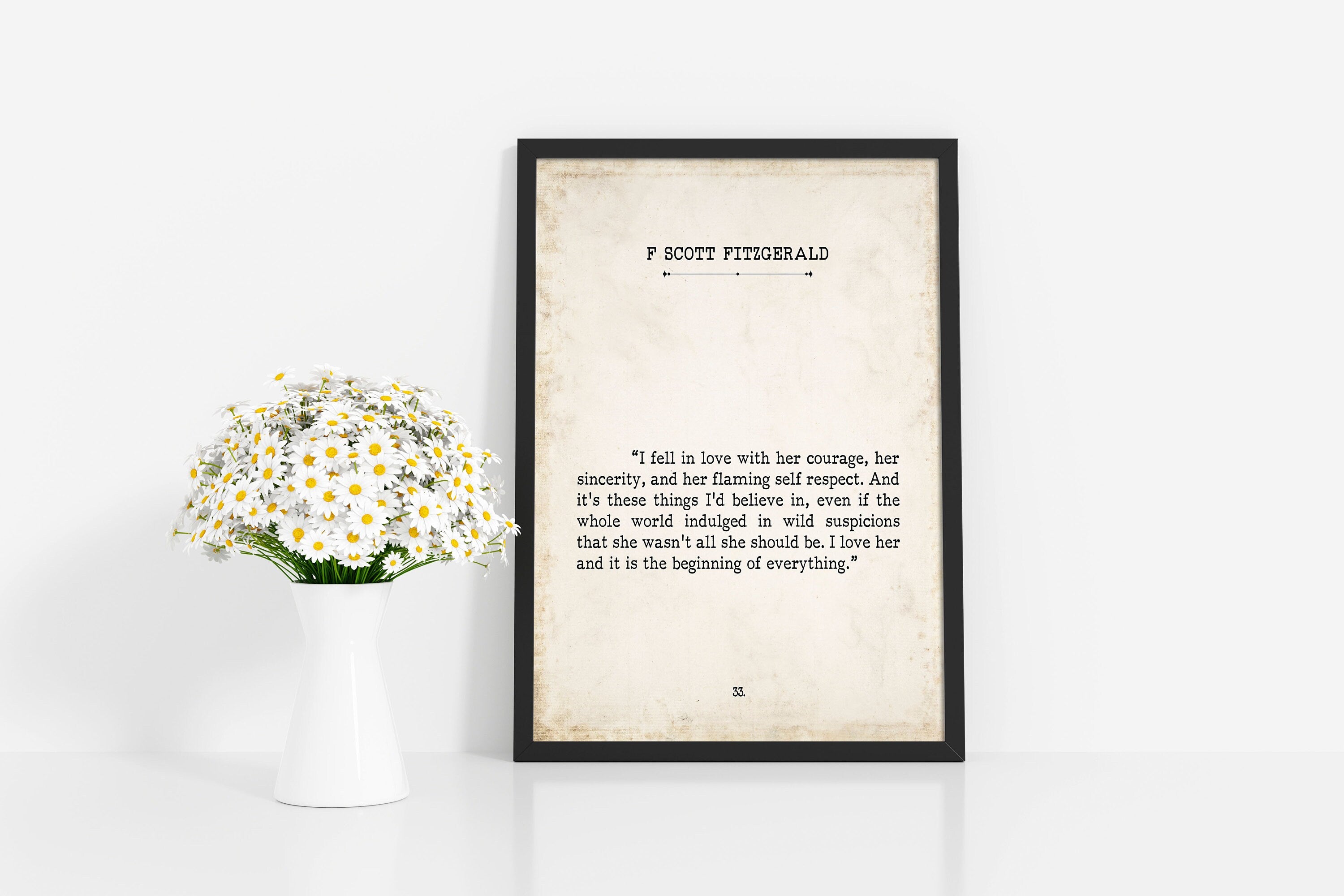 I Love Her FS Fitzgerald Book Page Inspirational Wall Art, Unframed Vintage Style Print Wall Decor I Fell In Love With Her Courage