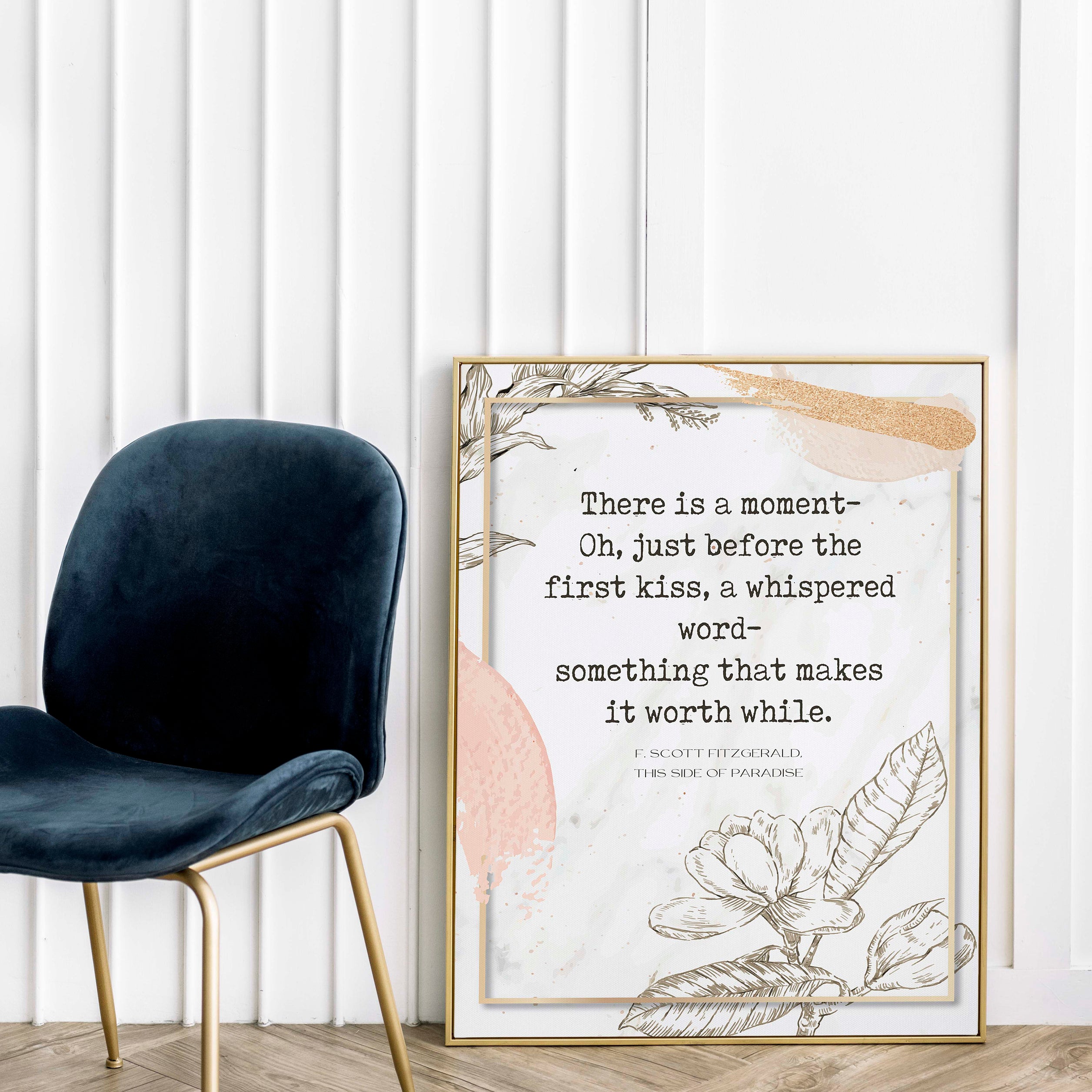 There is a Moment FS Fitzgerald Quote Wall Art Prints, Unframed Modern Abstract Watercolor Inspirational Bedroom or Living Room Wall Decor