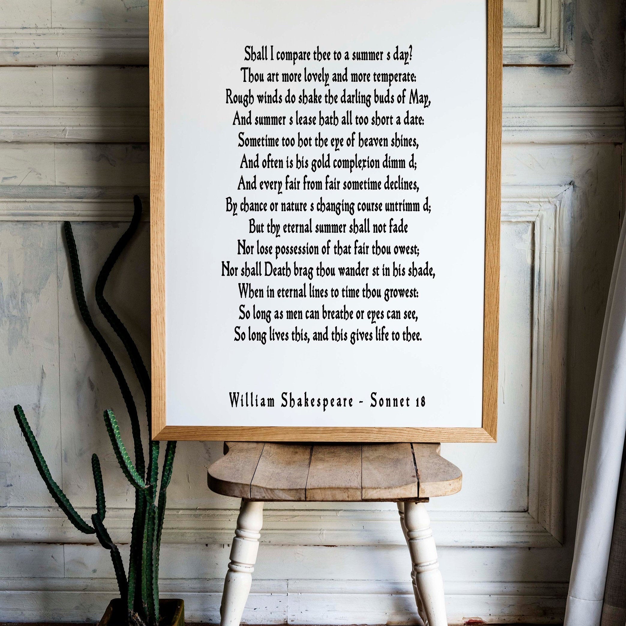 Shall I Compare Thee Sonnet 18 Shakespeare Print, Love Poem Unique Wedding Gift
