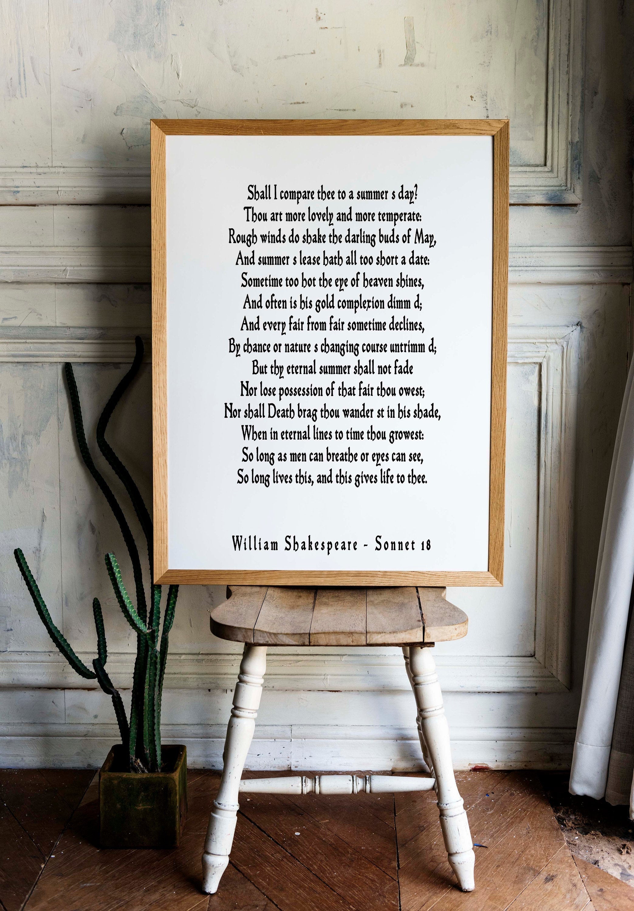 Shall I Compare Thee Sonnet 18 Shakespeare Print, Love Poem Unique Wedding Gift