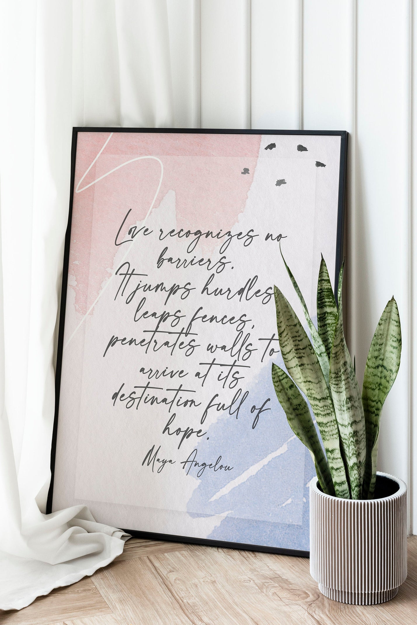 Maya Angelou Love Recognizes No Barriers Inspirational Quote Print, Watercolor Minimalist Art Unframed