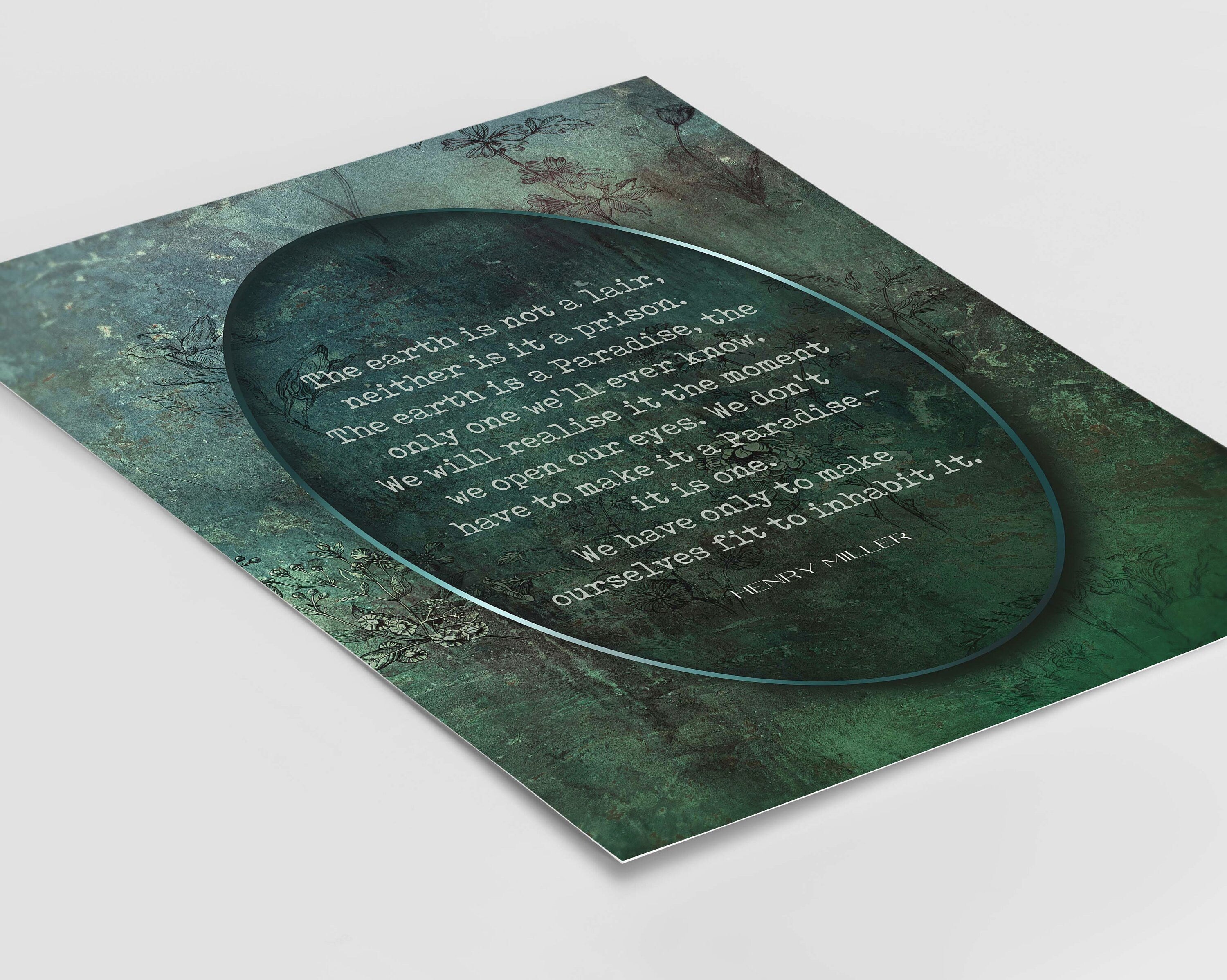 The earth is a Paradise Henry Miller Quote Wall Art Print, Unframed Inspirational Botanical Nature Wall Decor in Green