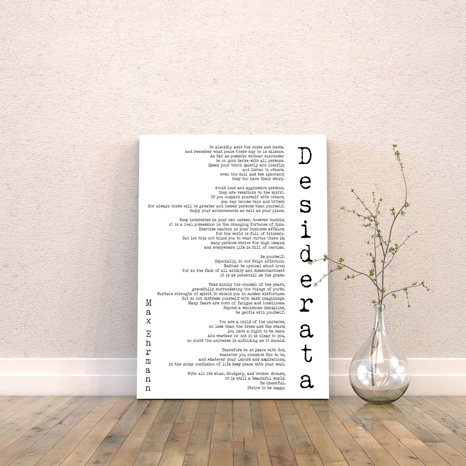 Desiderata Canvas Print In Black & White, Max Ehrmann Literary Quote Wall Art Prints