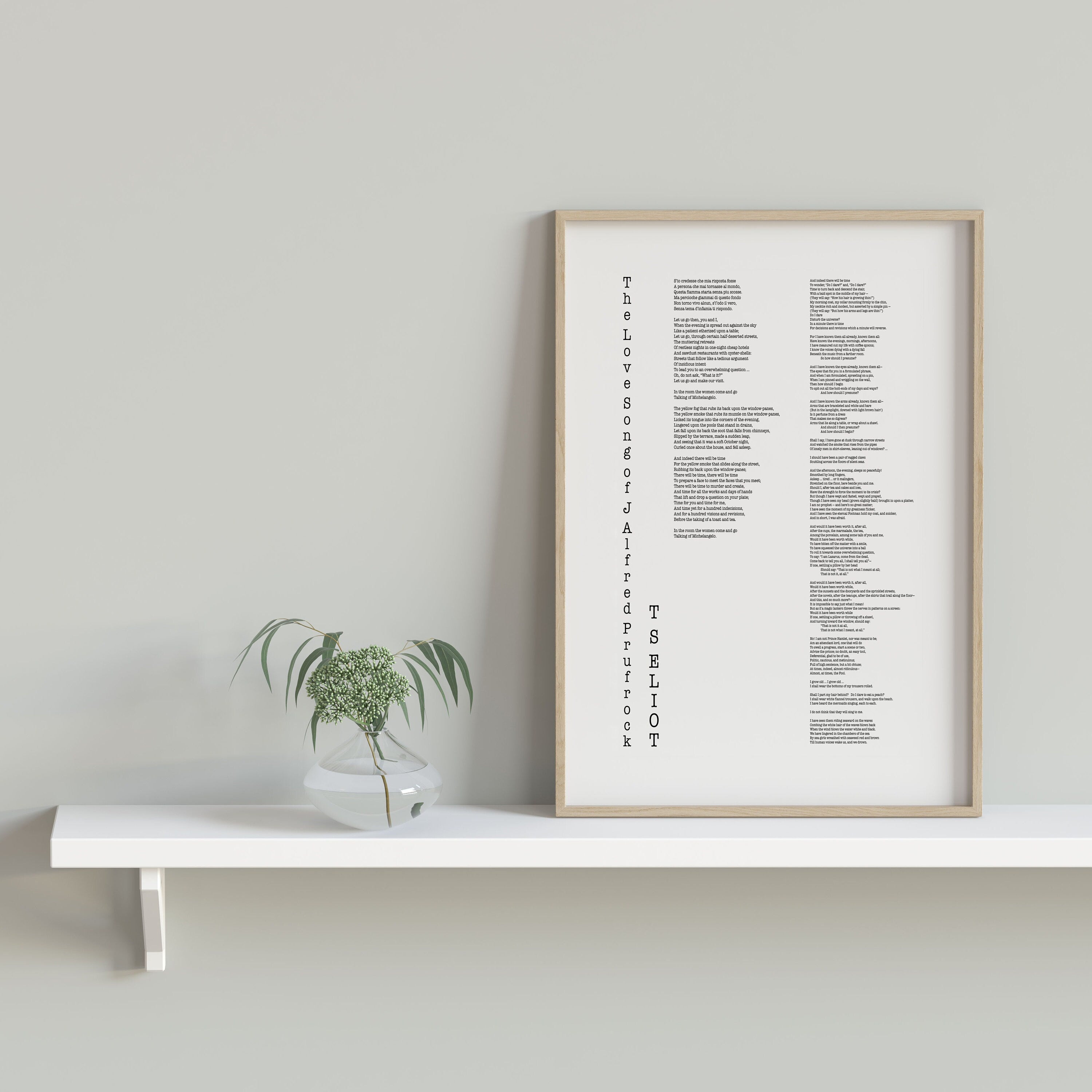 T.S. Eliot Love Song of J. Alfred Prufrock Wall Art Print, Poetry Quote Art Typography Poem Print