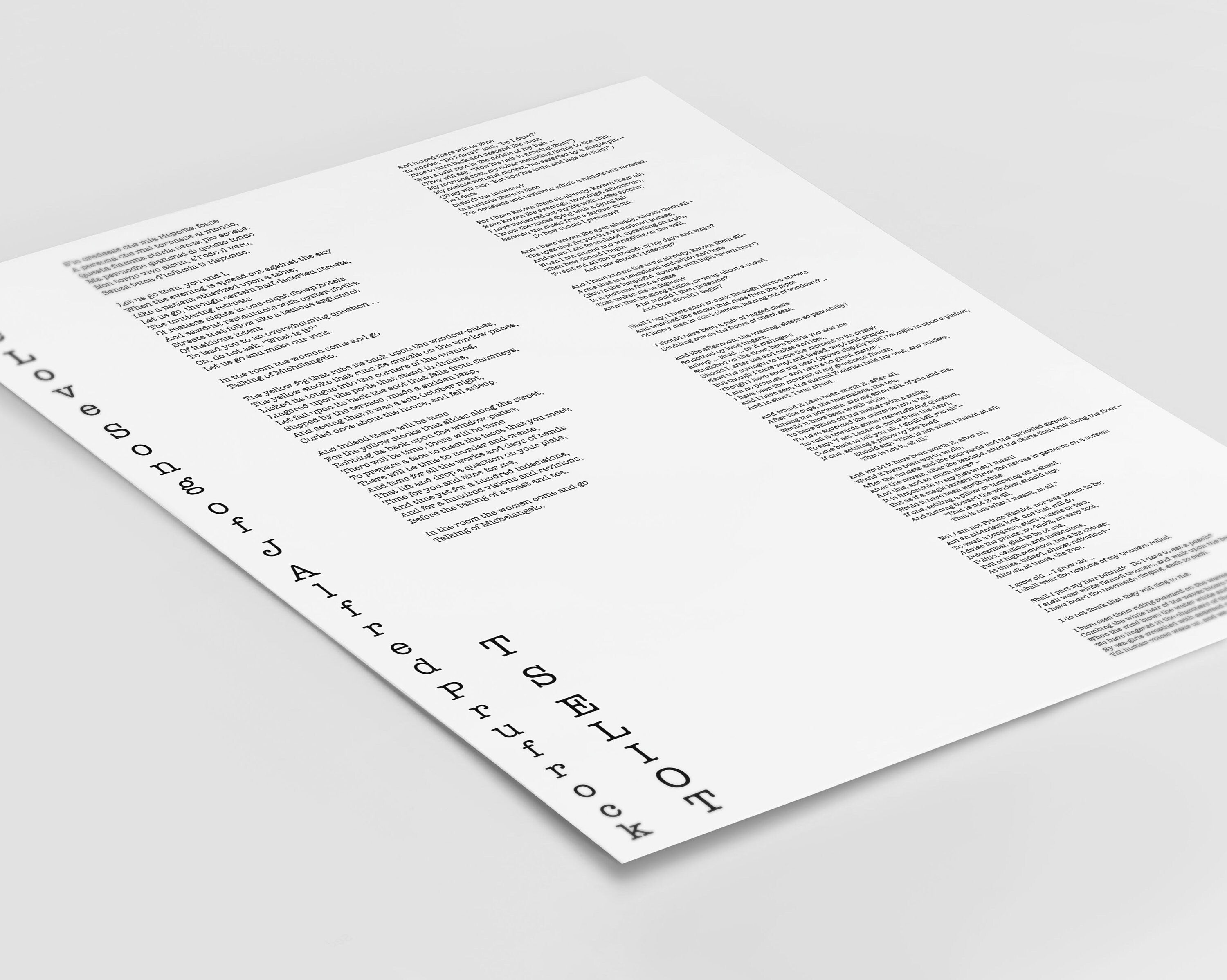 T.S. Eliot Love Song of J. Alfred Prufrock Wall Art Print, Poetry Quote Art Typography Poem Print