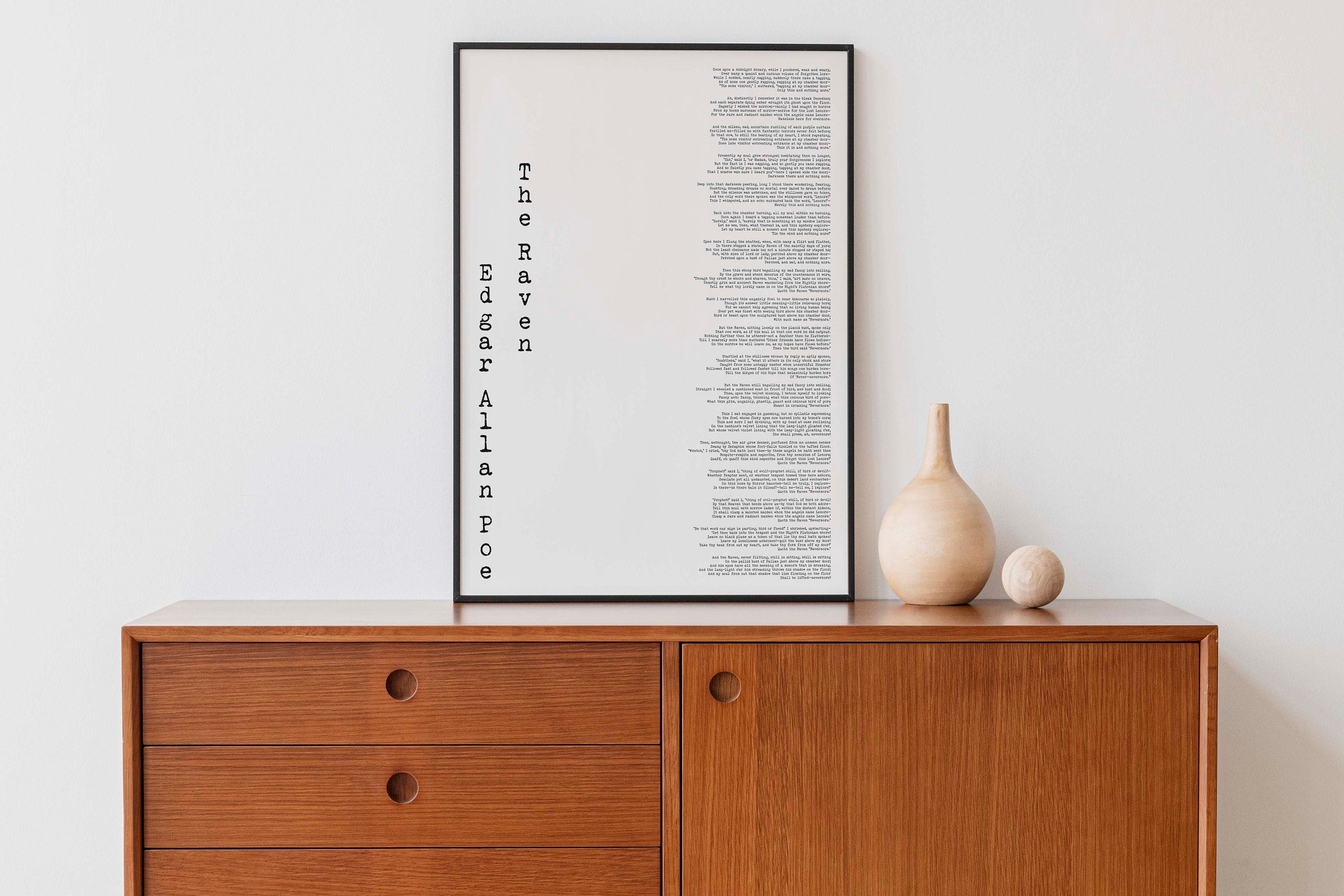 Literary Gifts - The Raven Poem Wall Art Print, Edgar Allan Poe framed or unframed Black & White Art