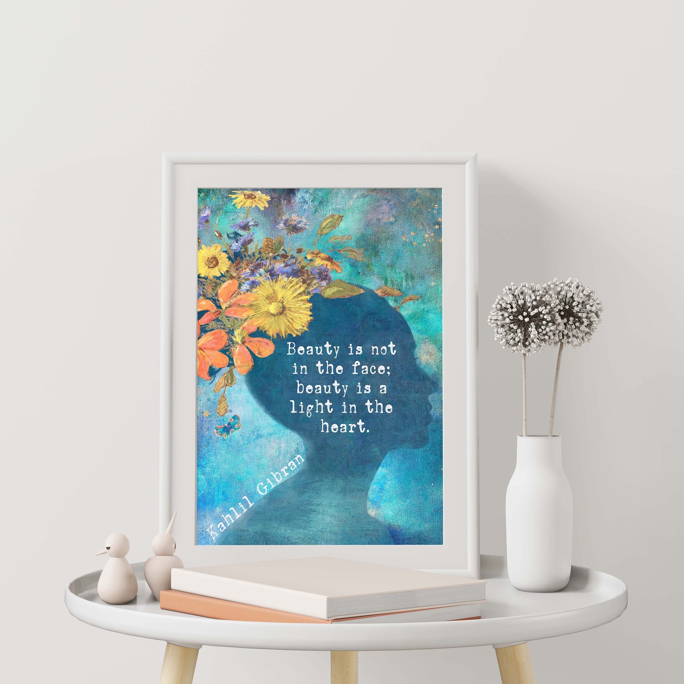 Kahlil Gibran Beauty Quote Wall Art Print Fine Art for Living Room, Beauty Is Not In The Face Beauty Is A Light In The Heart