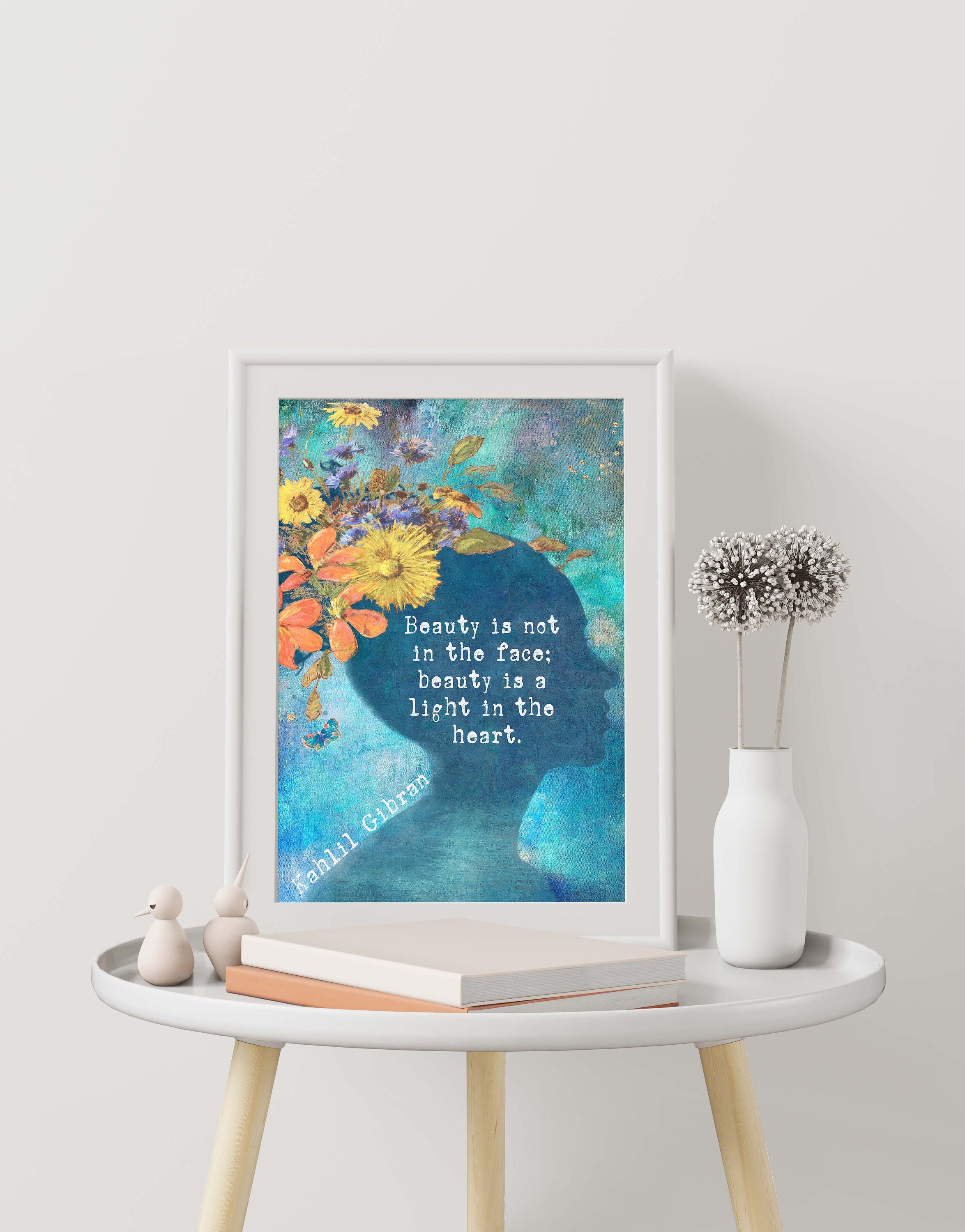 Kahlil Gibran Beauty Quote Wall Art Print Fine Art for Living Room, Beauty Is Not In The Face Beauty Is A Light In The Heart