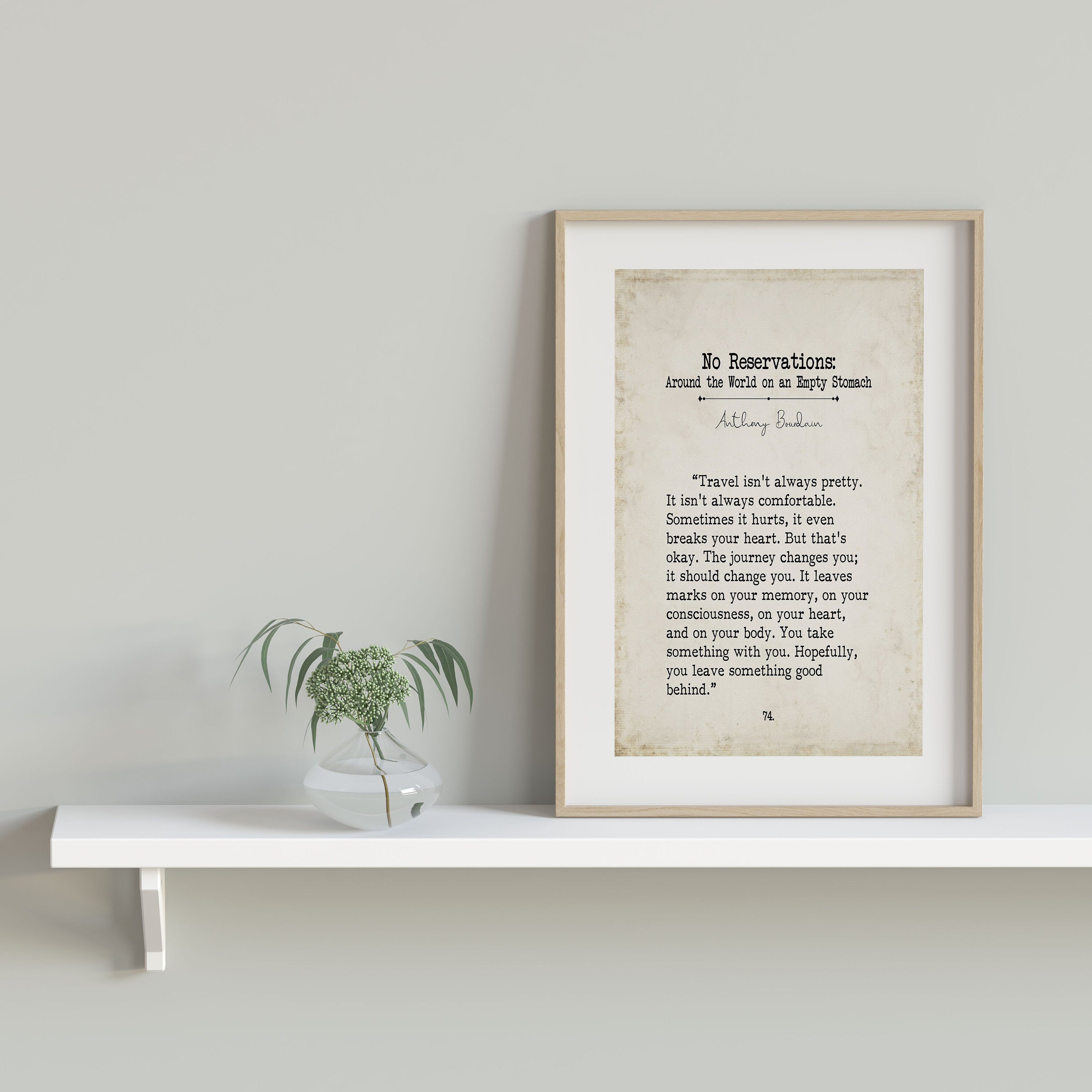 Anthony Bourdain Book Page Inspirational Wall Art, Travel Isn't Pretty Quote Vintage Style Print Wall Decor