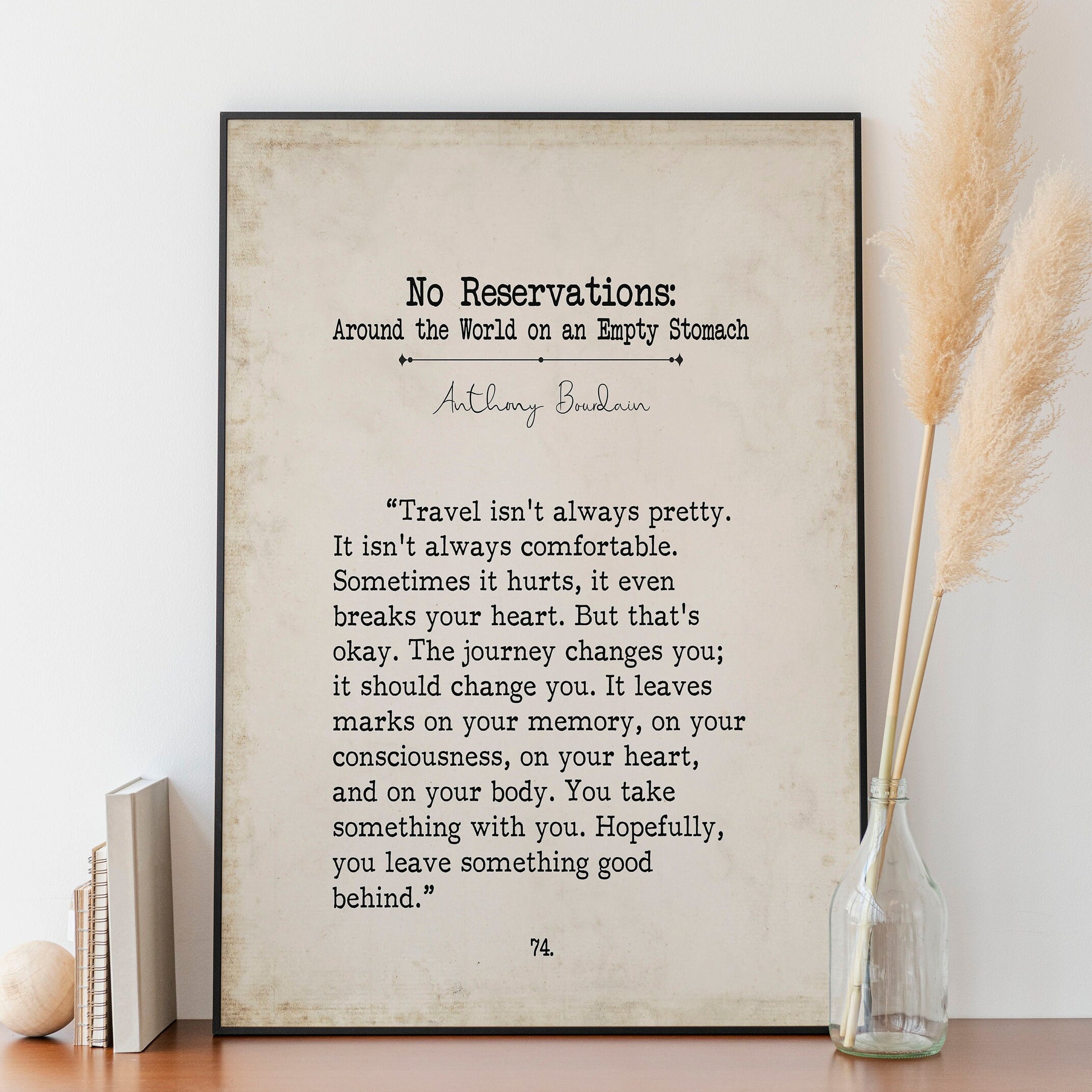 Anthony Bourdain Book Page Inspirational Wall Art, Travel Isn't Pretty Quote Vintage Style Print Wall Decor