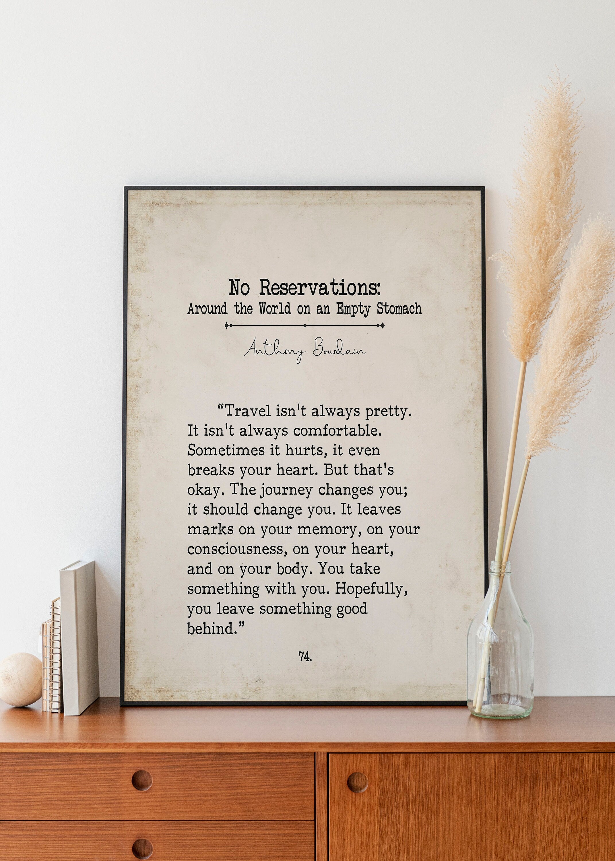 Anthony Bourdain Book Page Inspirational Wall Art, Travel Isn't Pretty Quote Vintage Style Print Wall Decor