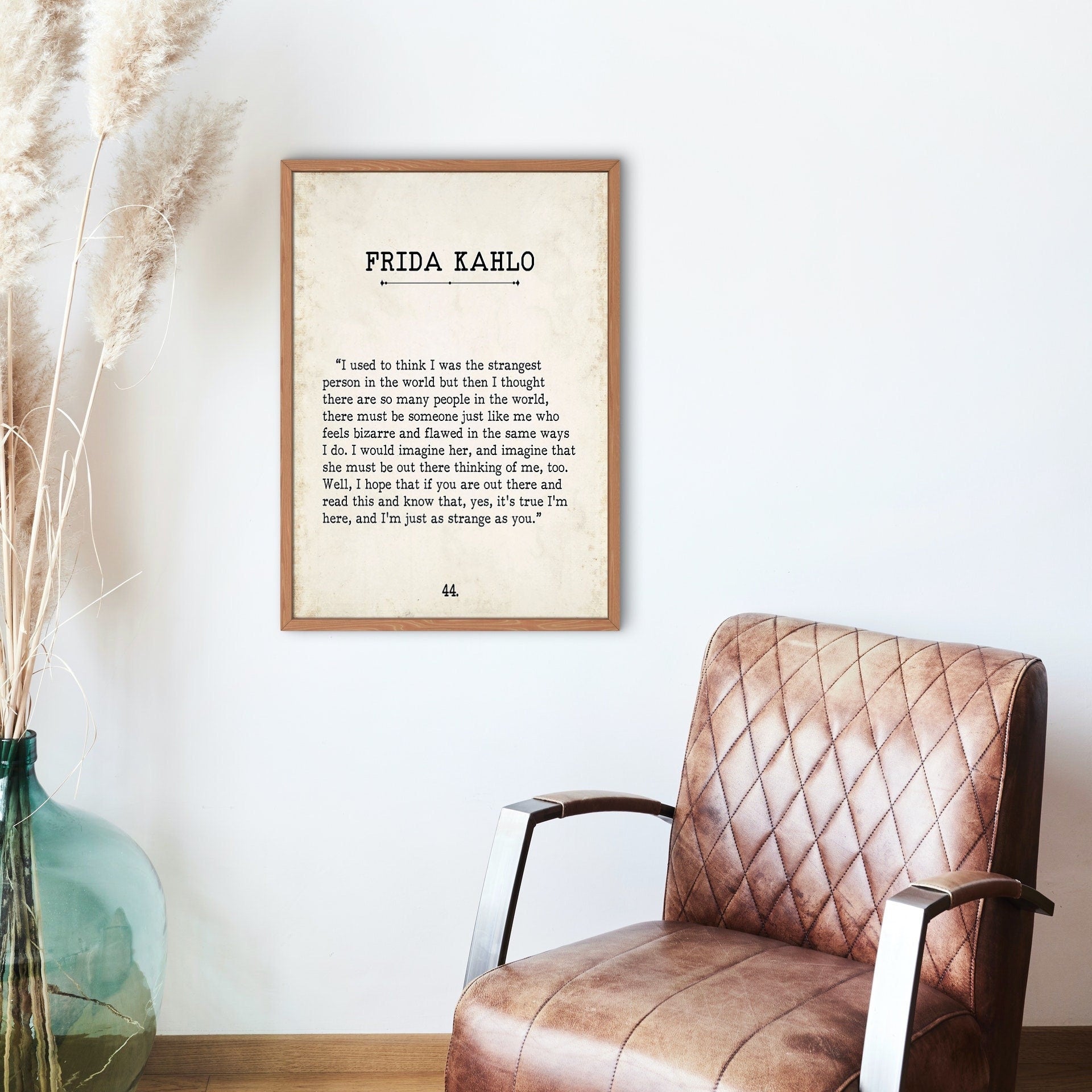 Frida Kahlo Book Page Inspirational Wall Art, I Used To Think I Was The Strangest Person In The World Quote Vintage Style Print Wall Decor