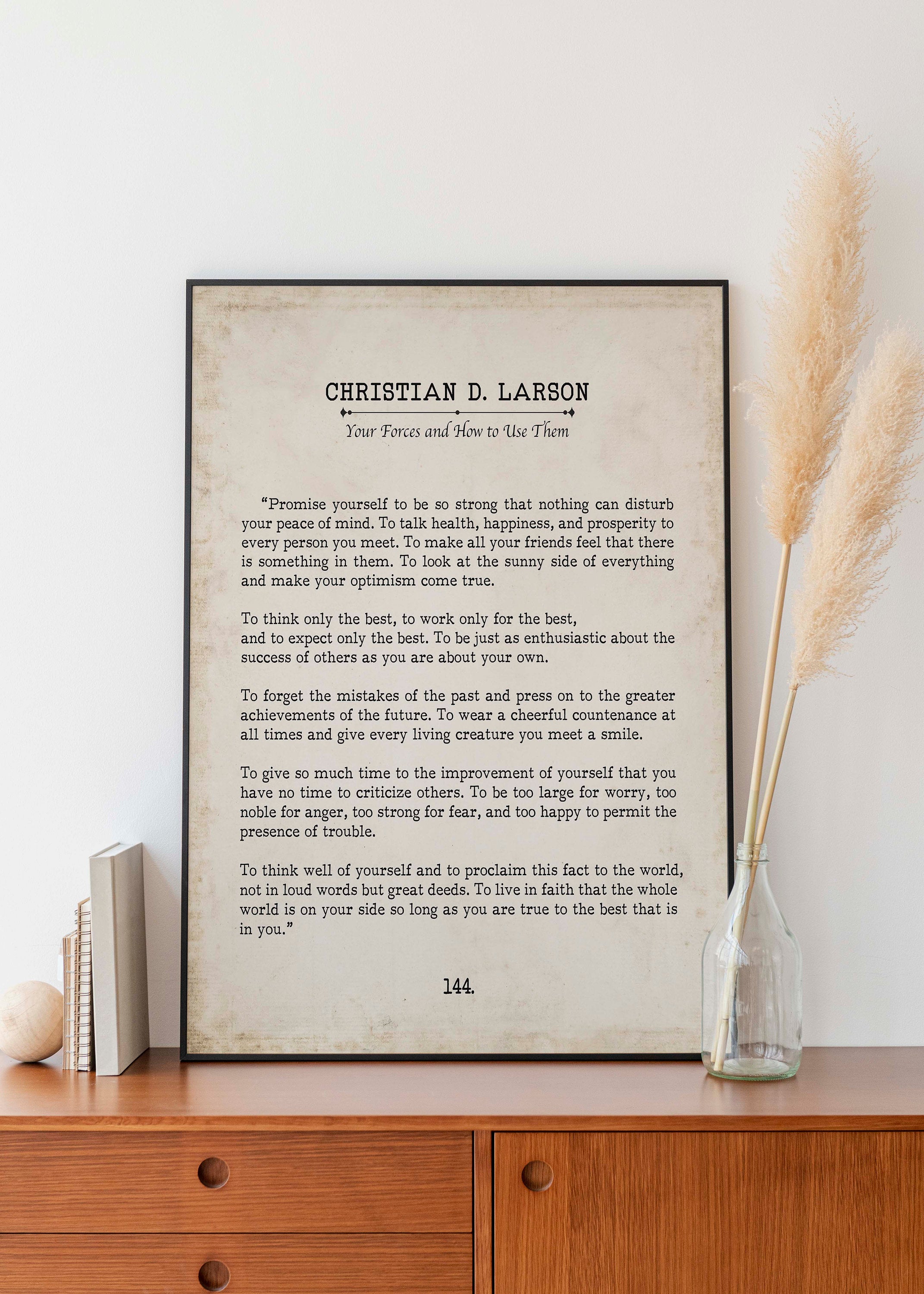 Christian D. Larson Promise Yourself Book Page Inspirational Wall Art, The Optimists Creed Quote Vintage Style Print Wall Decor