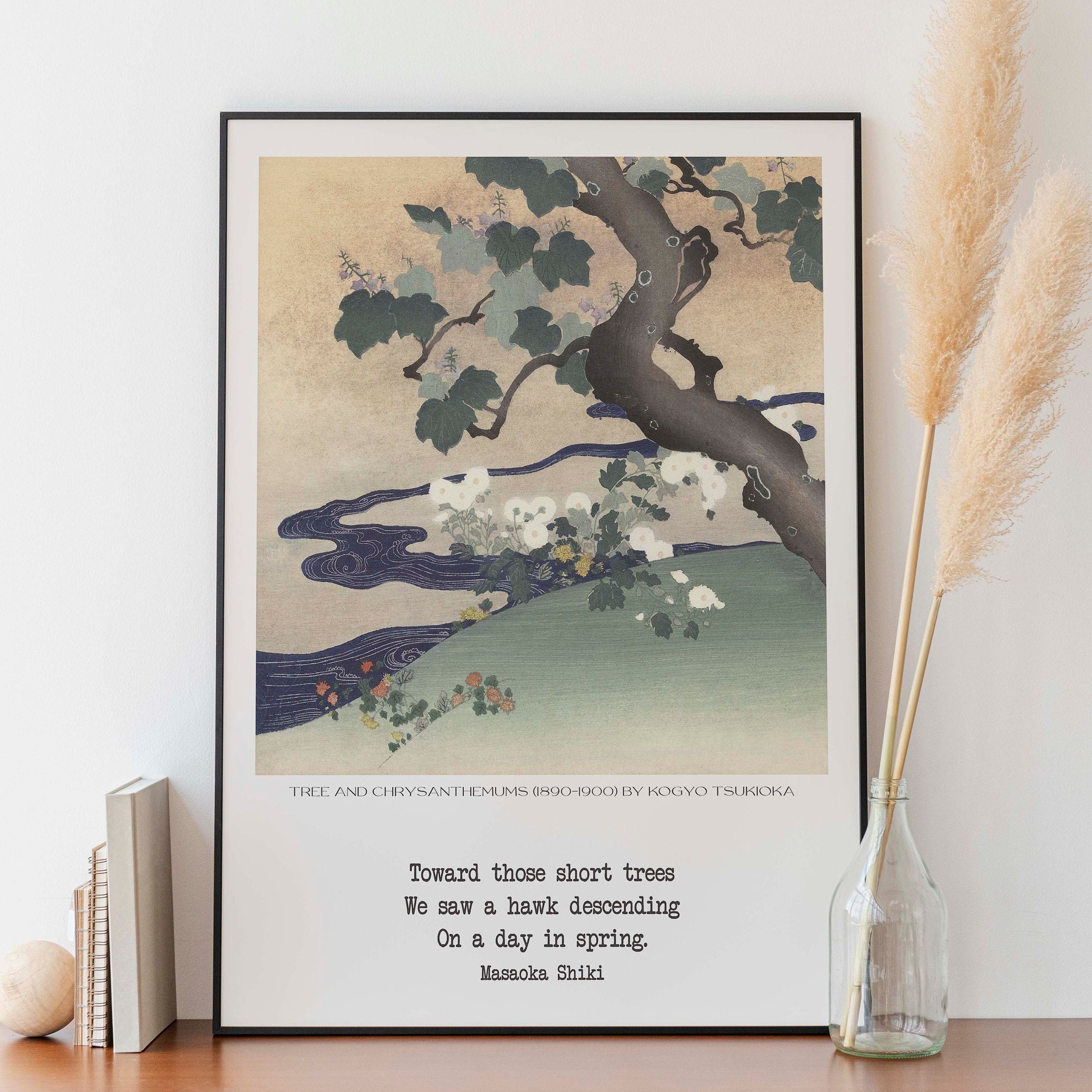 Masaoka Shiki Haiku Poem Print, Japanese Fine Art Print Painting - Kogyo Tsukioka Spring Trees Nature Painting