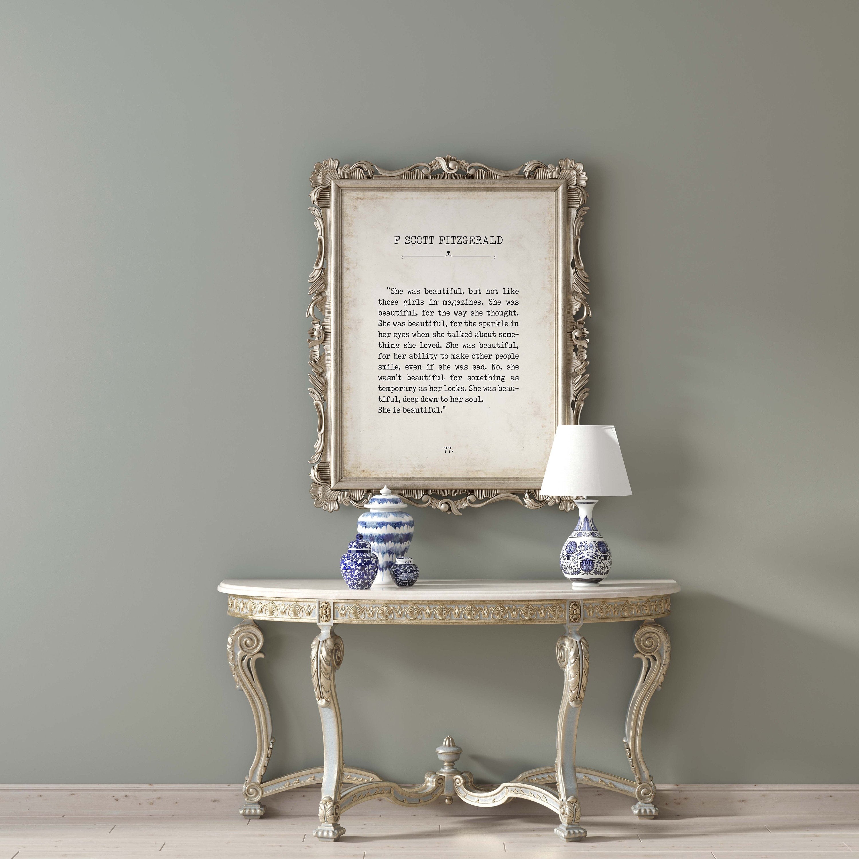 She Is Beautiful FS Fitzgerald Book Page Inspirational Wall Art, Vintage Style Print Decor She was beautiful deep down to her soul