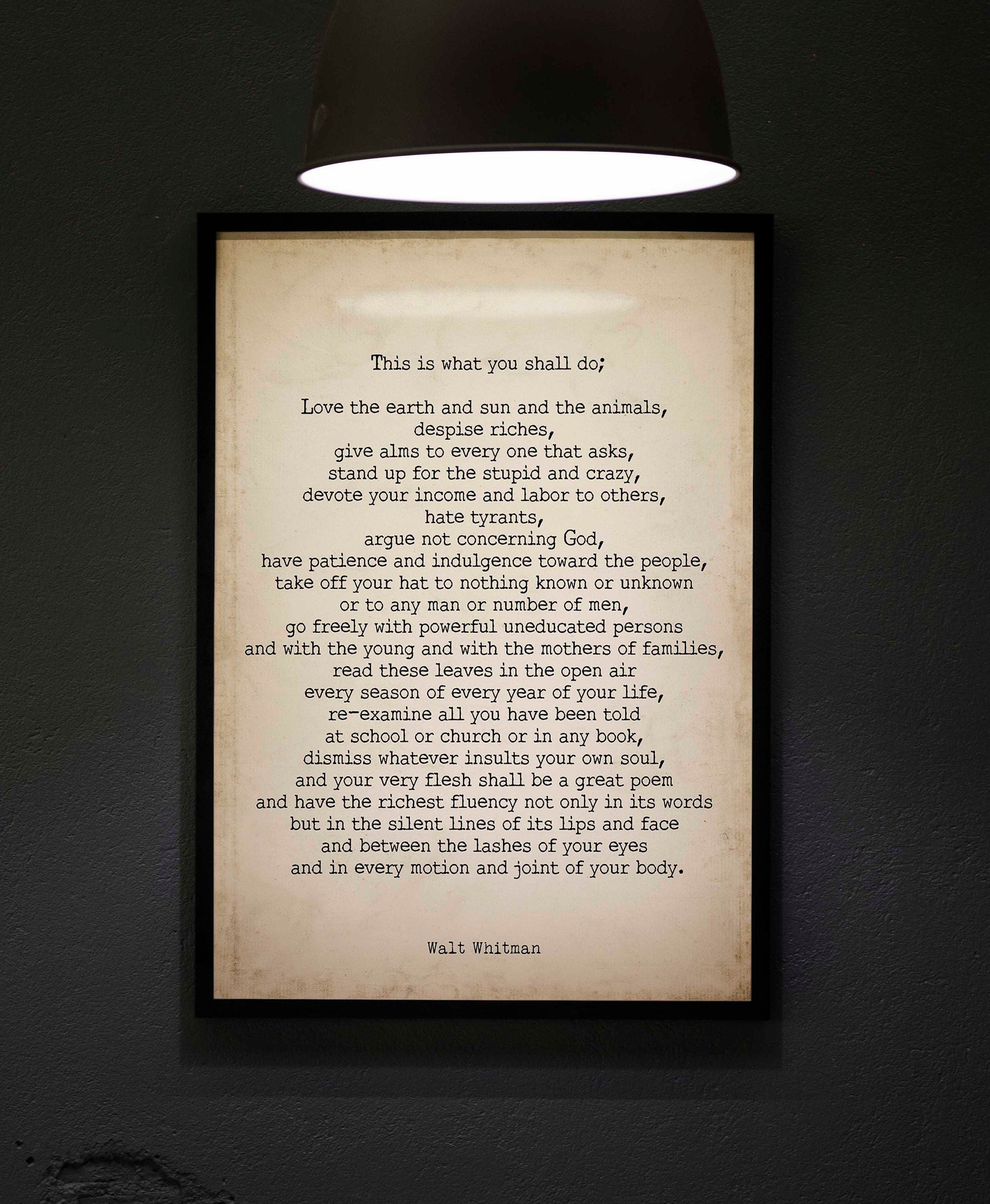 Walt Whitman Leaves of Grass Print, This Is What You Shall Do Inspirational Poem in Vintage or Black & White for Home Wall Decor