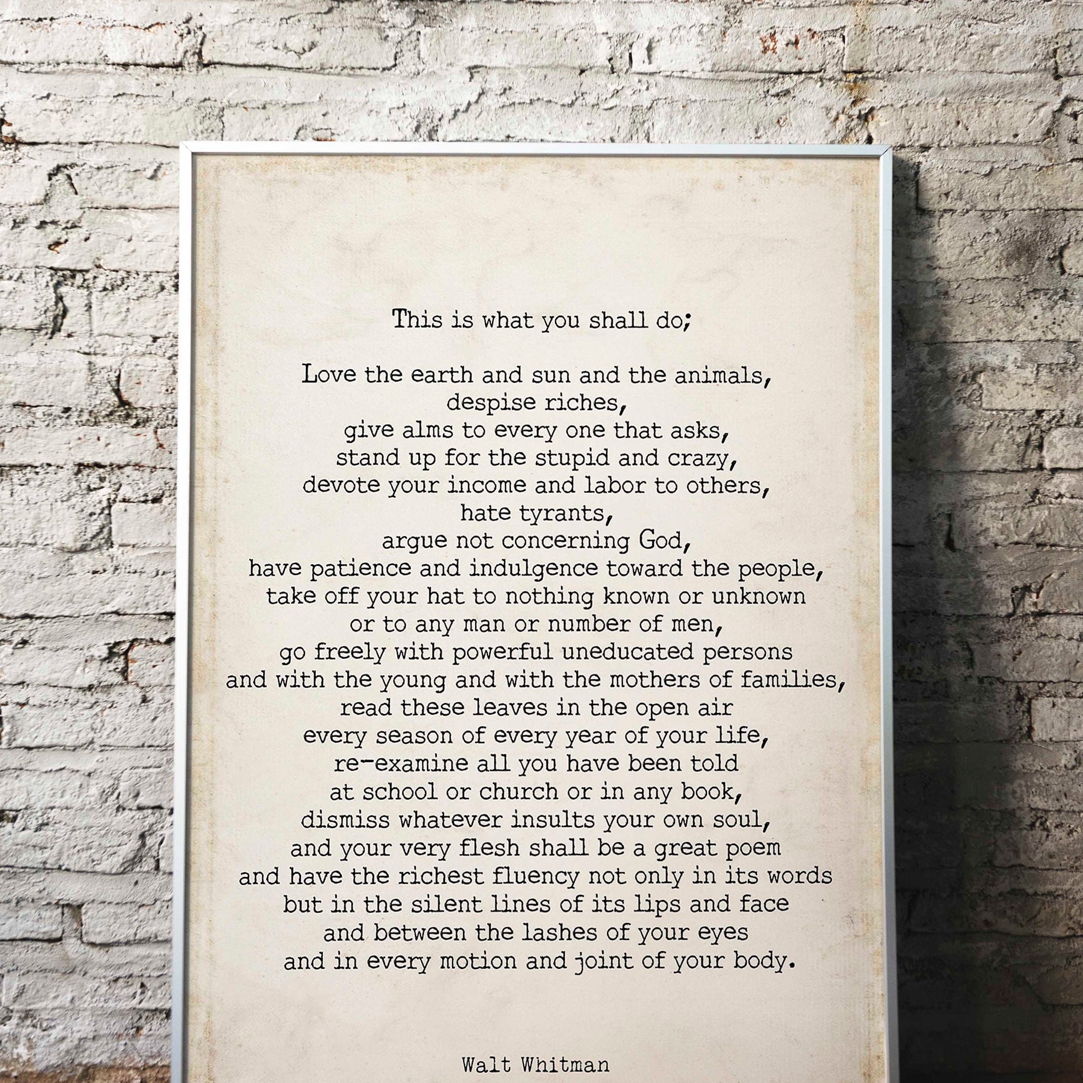 Walt Whitman Leaves of Grass Print, This Is What You Shall Do Inspirational Poem in Vintage or Black & White for Home Wall Decor