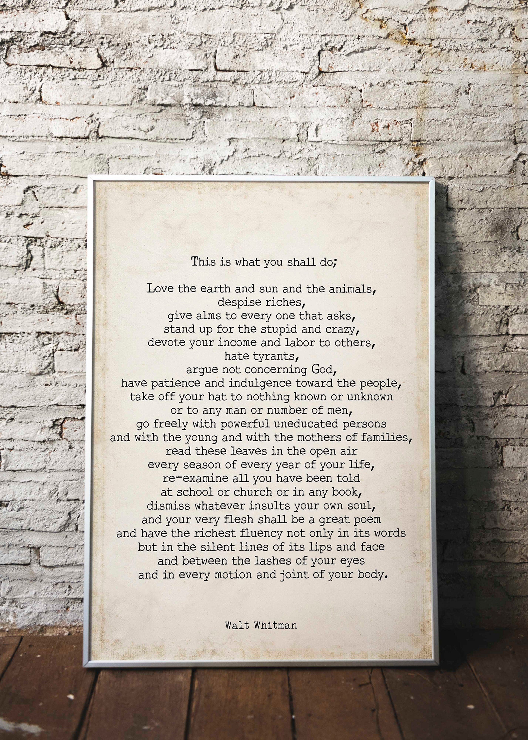 Walt Whitman Leaves of Grass Print, This Is What You Shall Do Inspirational Poem in Vintage or Black & White for Home Wall Decor