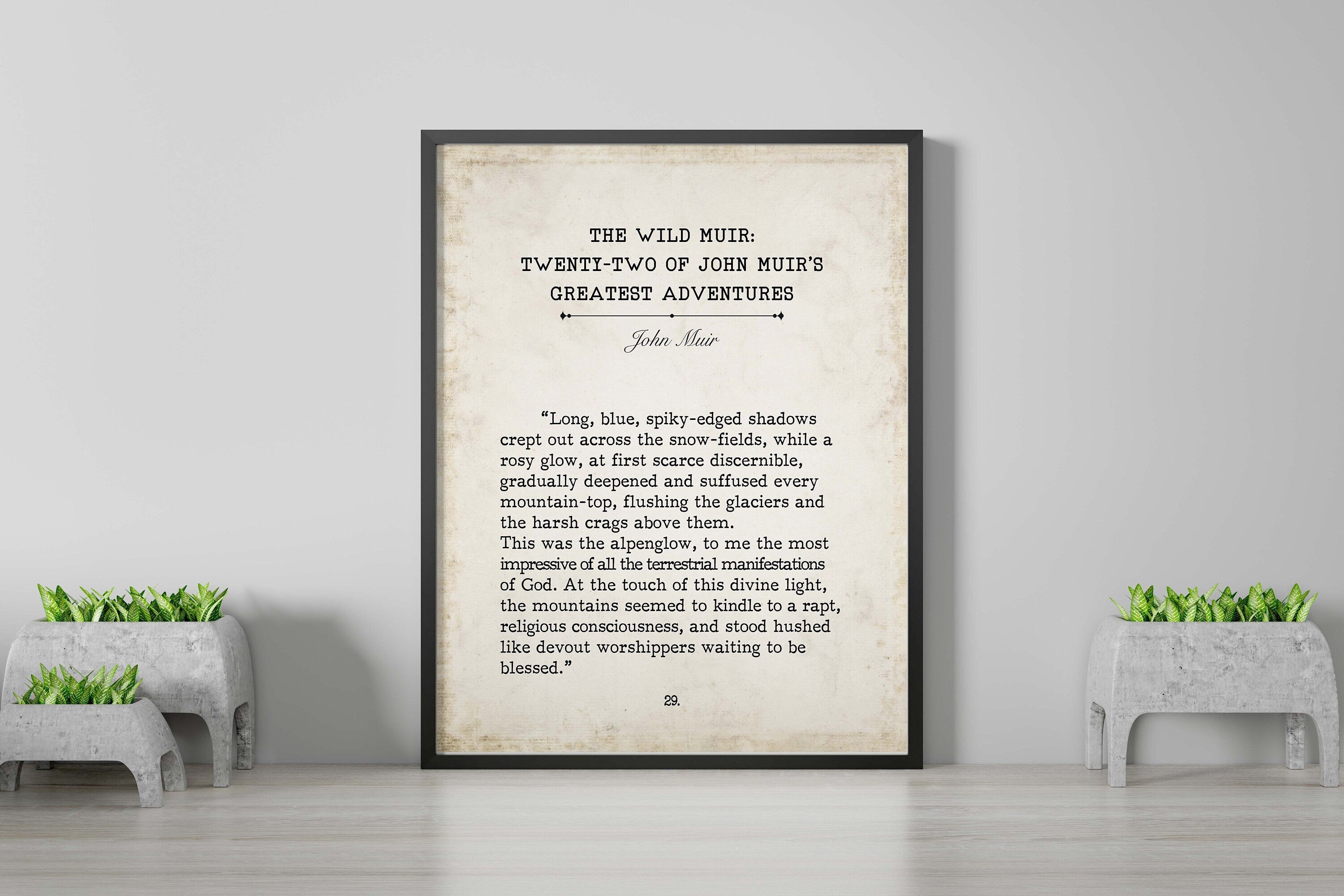 John Muir Book Page Inspirational Wall Art, John Muir's Greatest Adventures Quote Vintage Style Print Wall Decor
