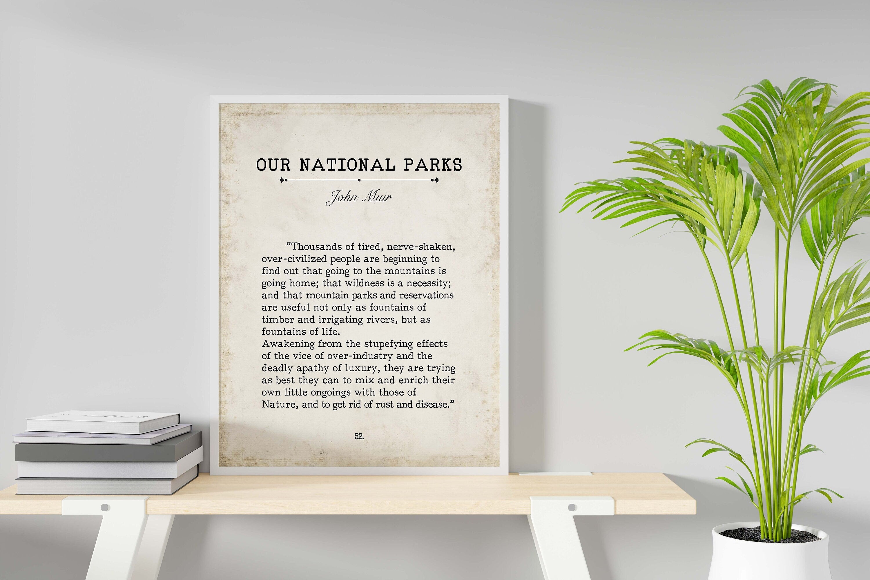 John Muir Book Page Inspirational Wall Art, Our National Parks Quote Vintage Style Print Wall Decor