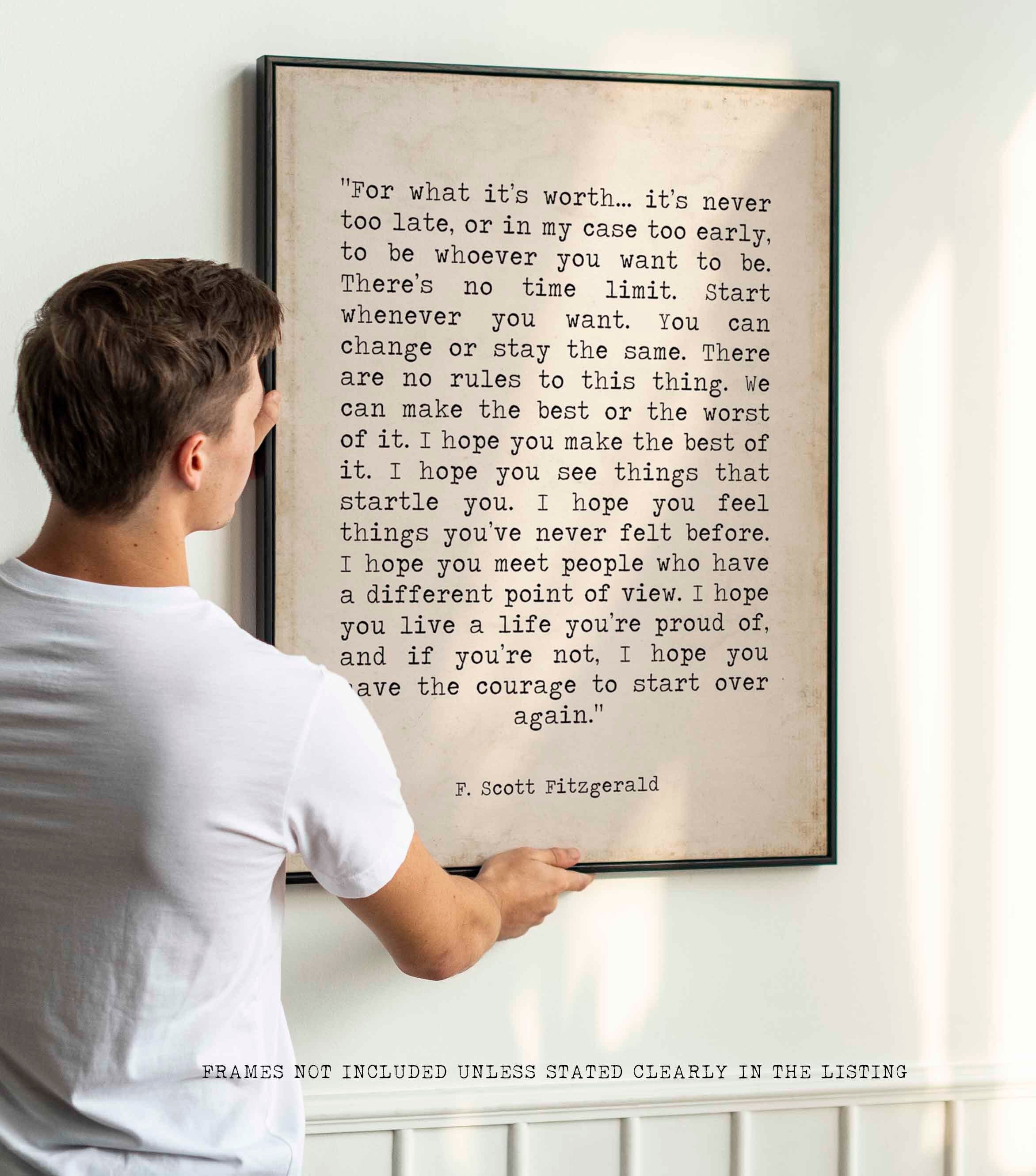 PRINTABLE F Scott Fitzgerald For What It's Worth Quote Inspirational Print Gift, Vintage page Typography Quote Print INSTANT DOWNLOAD