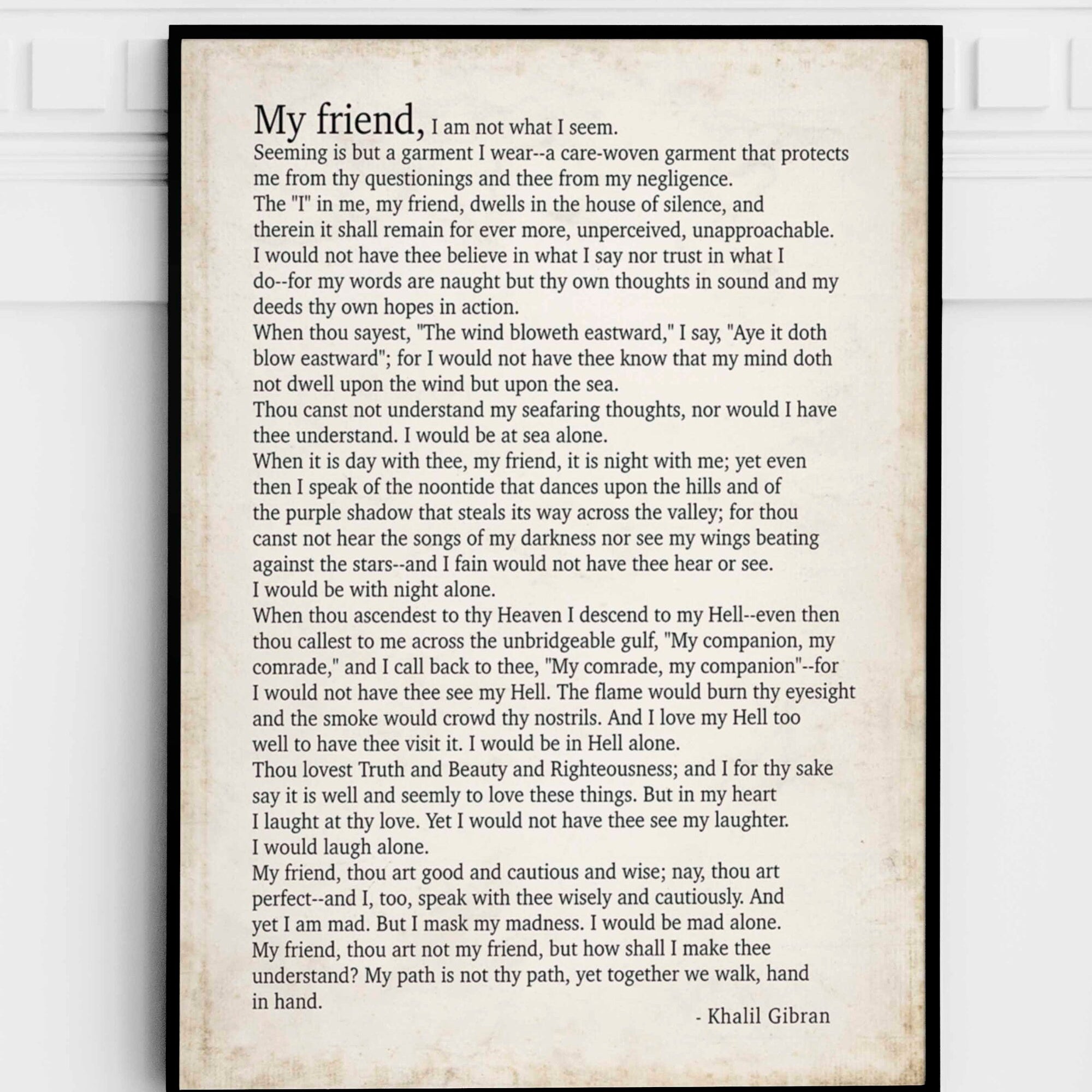 Kahlil Gibran Poem My Friend - Poetry Decor Wall Art Prints, Literary Decor Gifts