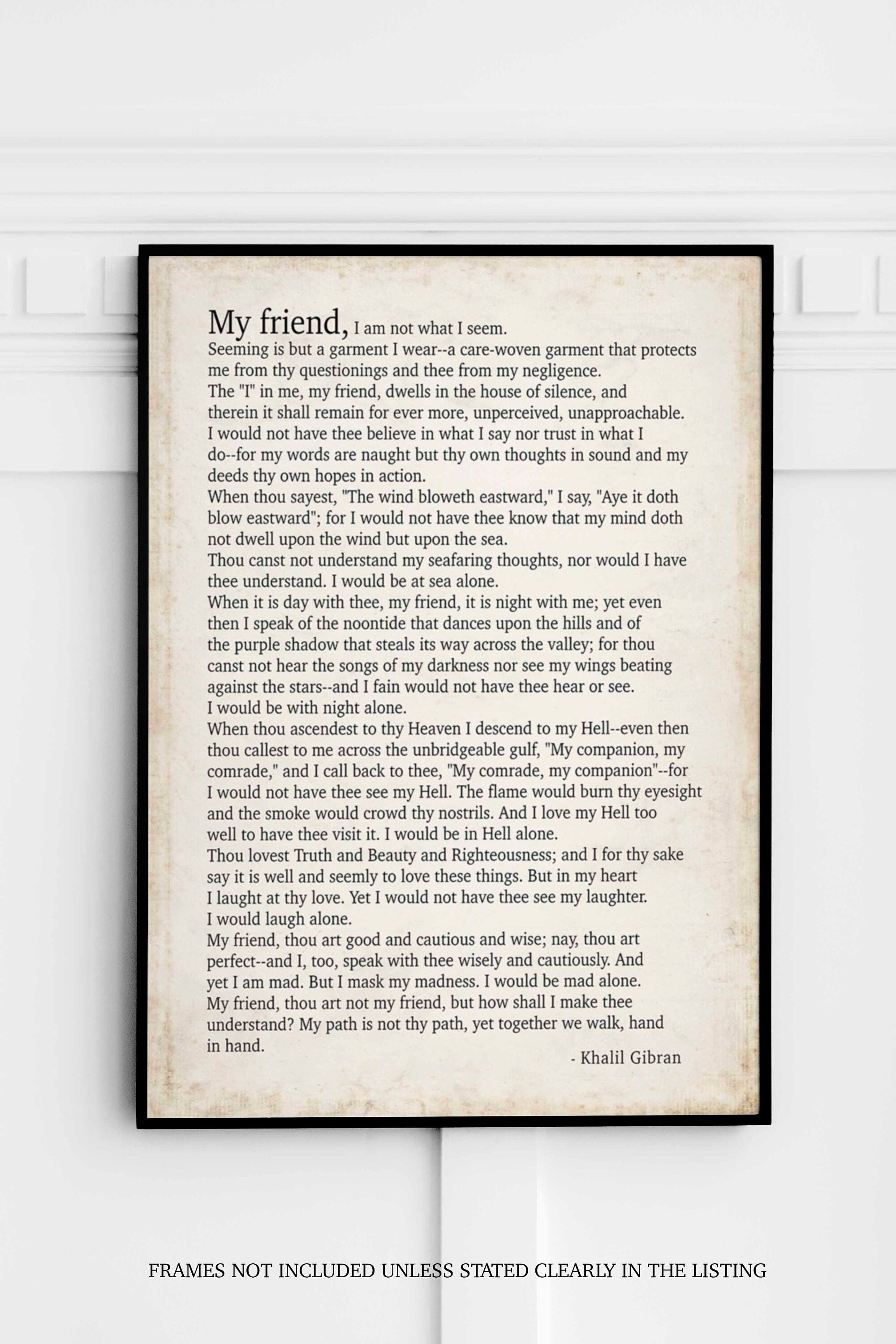 Kahlil Gibran Poem My Friend - Poetry Decor Wall Art Prints, Literary Decor Gifts