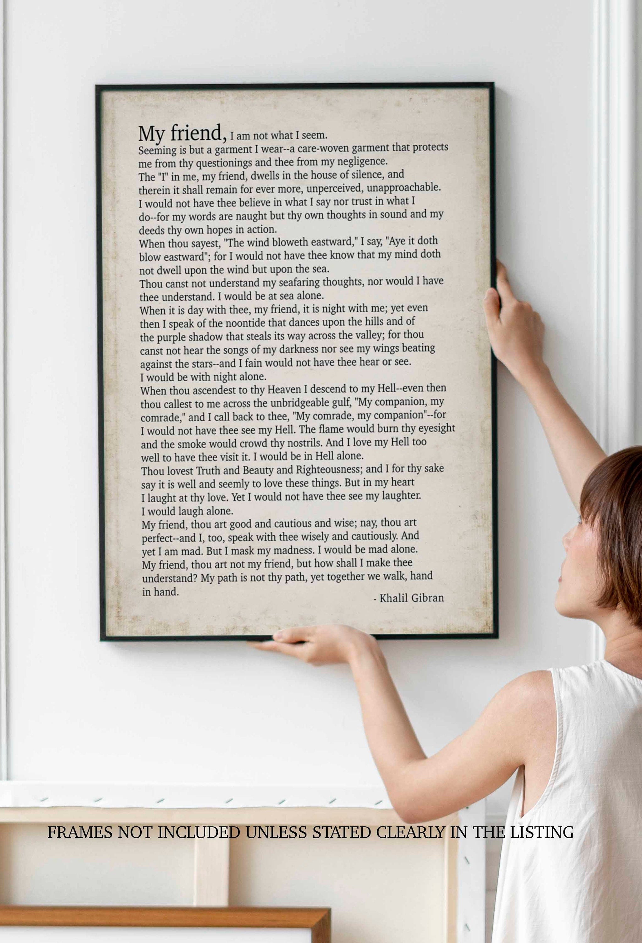Kahlil Gibran Poem My Friend - Poetry Decor Wall Art Prints, Literary Decor Gifts