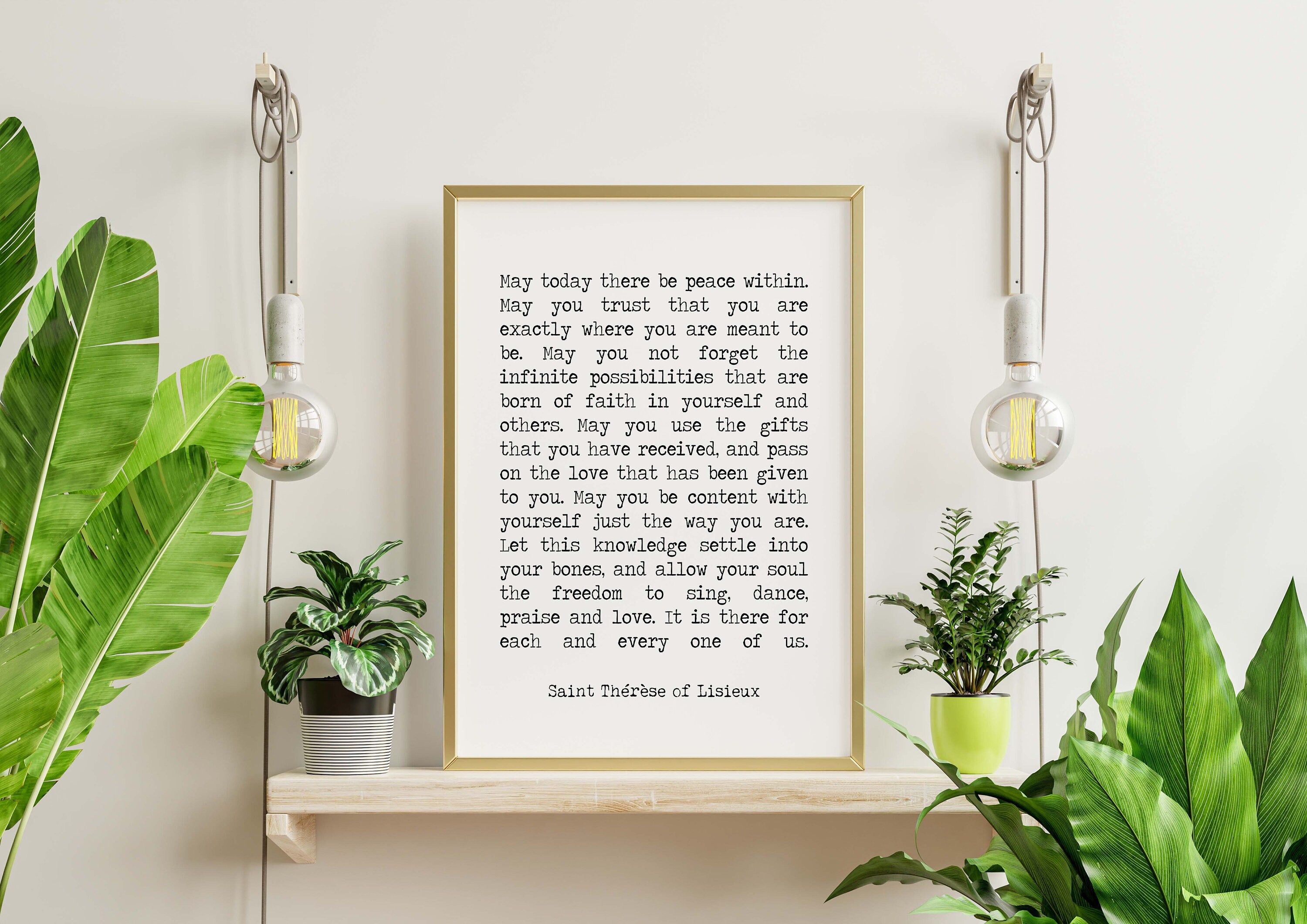 St Therese of Lisieux Peace Quote Print in Black & White, May Today There Be Peace Within Unframed Framed Inspirational Quote Wall Art Print