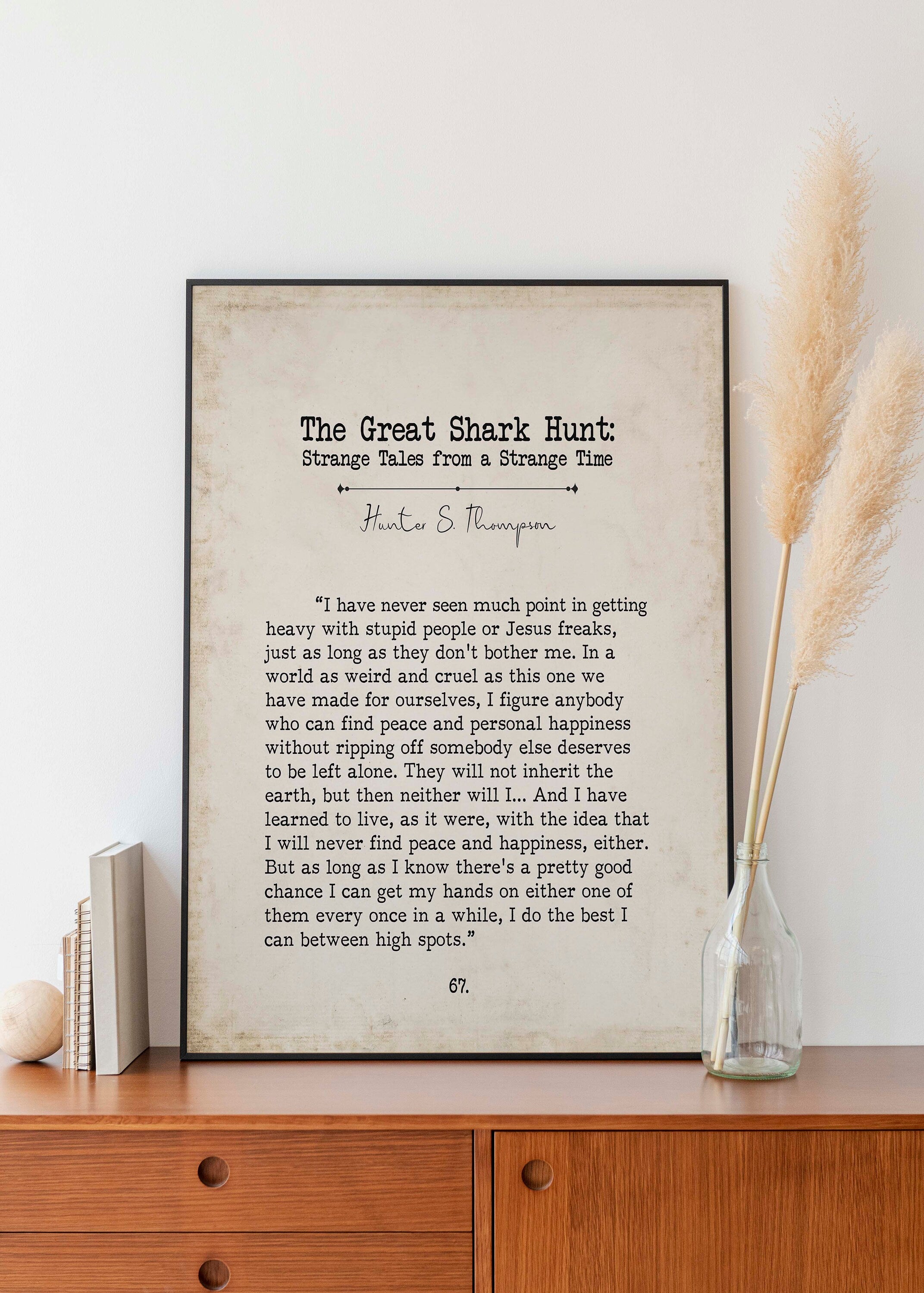 Hunter S Thompson Book Page Inspirational Wall Art, The Great Shark Hunt Quote Vintage Style Print Wall Decor