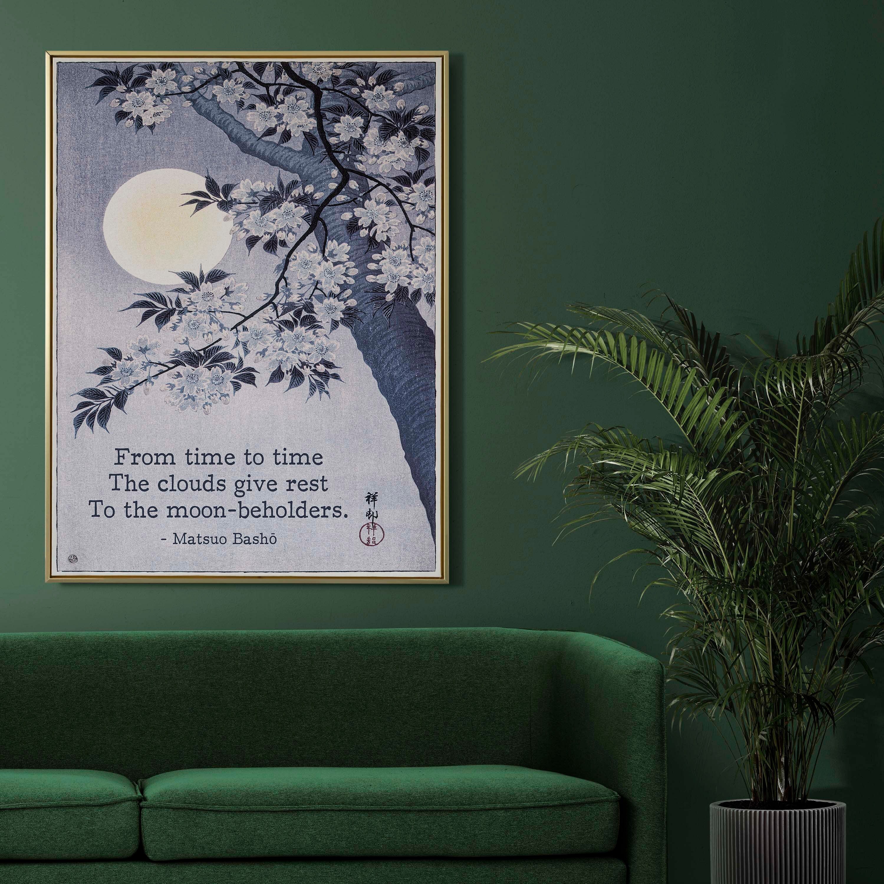 Matsuo Basho Haiku Poem Print, Japanese Unframed Fine Art Print Painting - Blossoming Cherry on a Moonlit Night