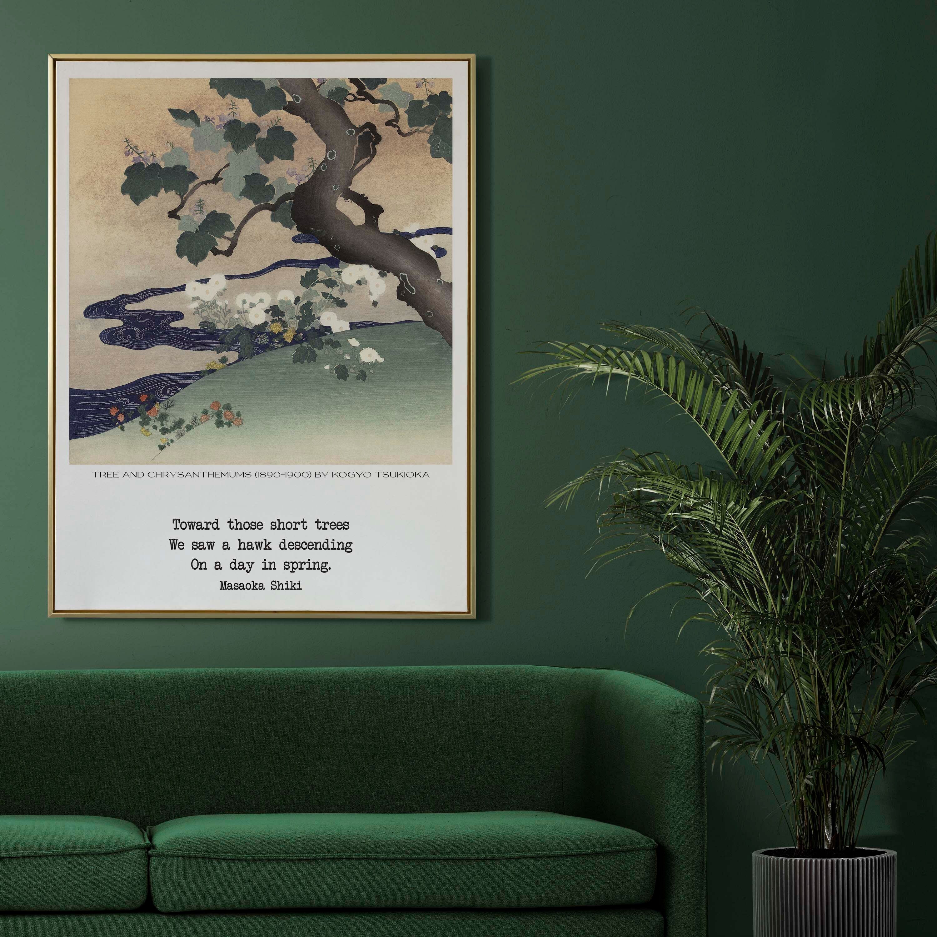 Masaoka Shiki Haiku Poem Print, Japanese Fine Art Print Painting - Kogyo Tsukioka Spring Trees Nature Painting
