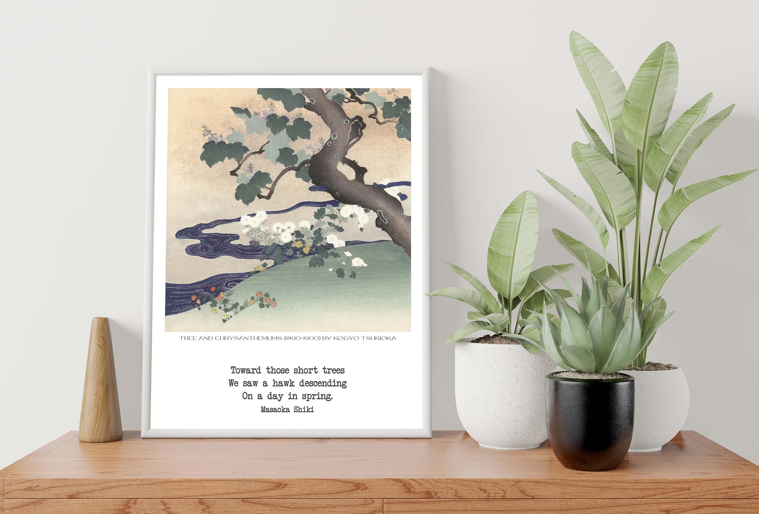 Masaoka Shiki Haiku Poem Print, Japanese Fine Art Print Painting - Kogyo Tsukioka Spring Trees Nature Painting