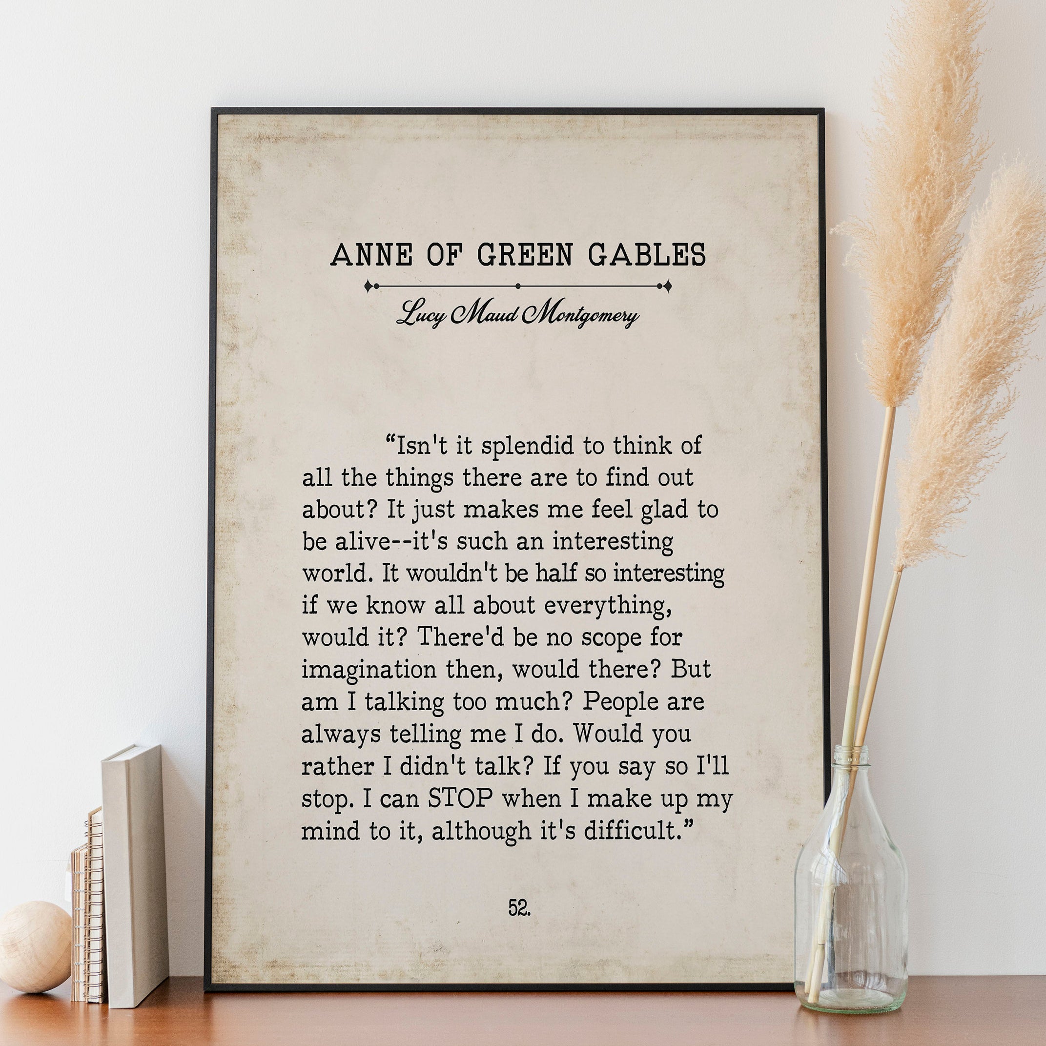 L M Montgomery Book Page Inspirational Wall Art, Anne of Green Gables Quote Vintage Style Print Wall Decor