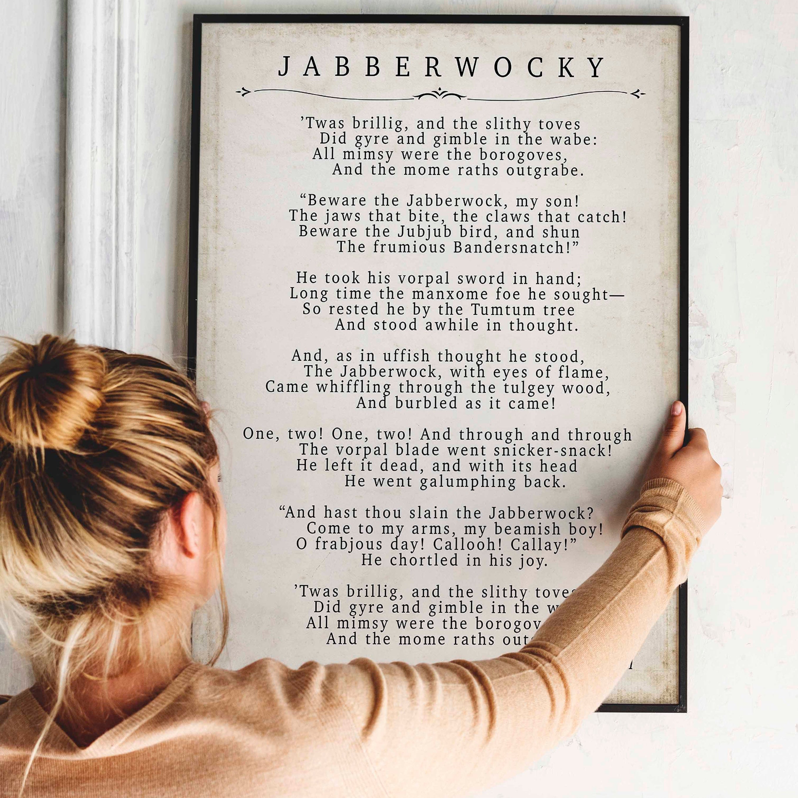 Jabberwocky - Lewis Caroll Poetry Print in Vintage Style Unframed and Framed Art