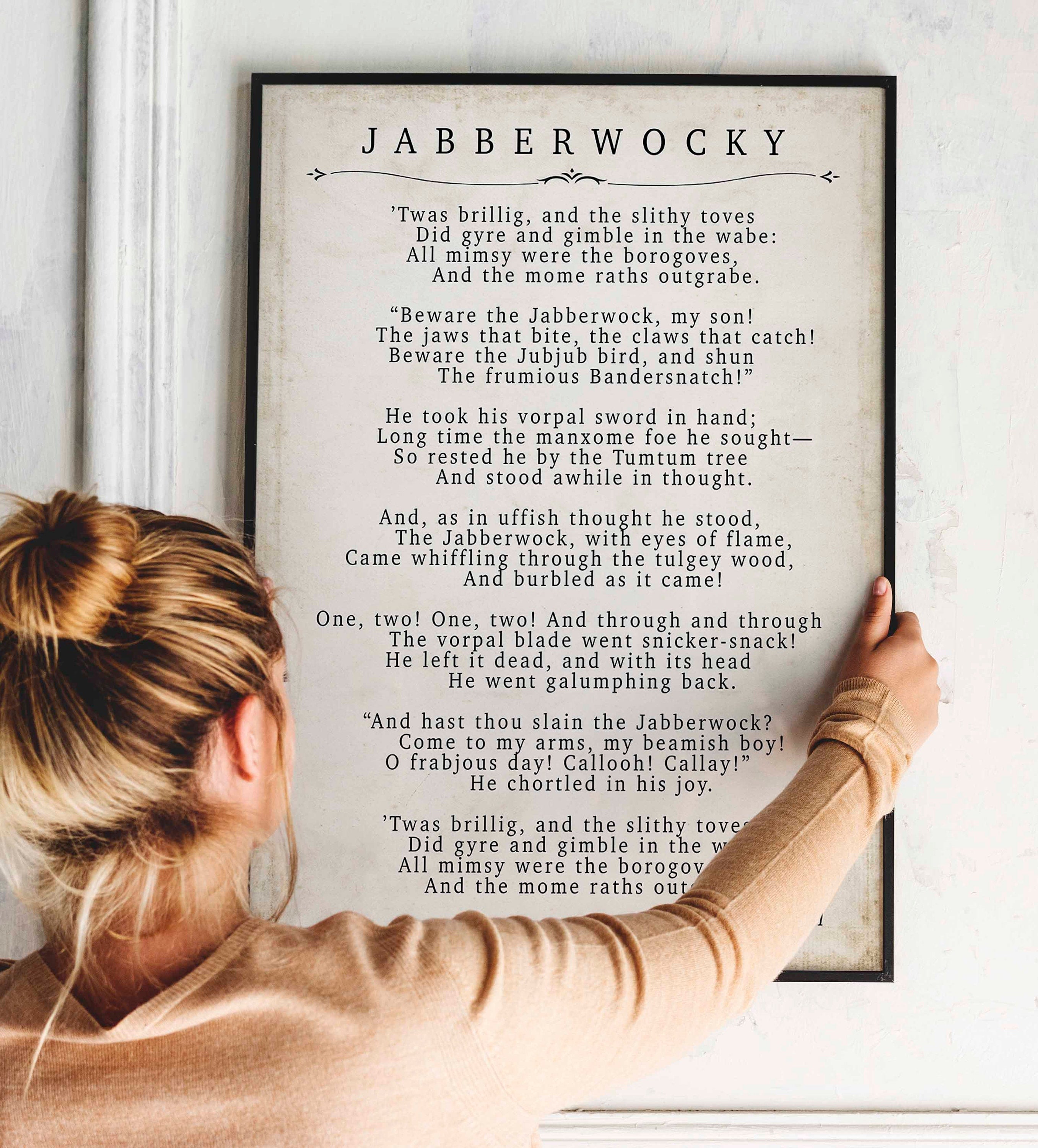 Jabberwocky - Lewis Caroll Poetry Print in Vintage Style Unframed and Framed Art