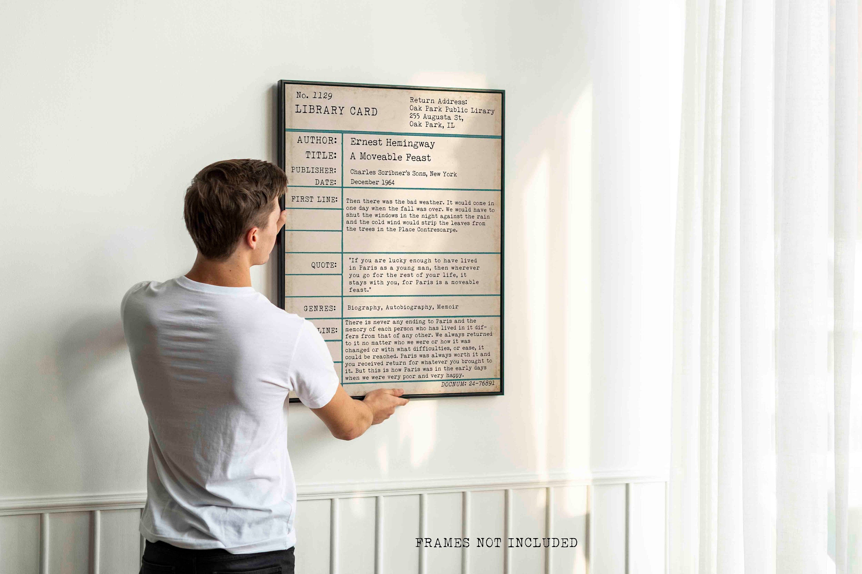 FRAMED Ernest Hemingway A Moveable Feast Wall Art Print Vintage Library Card - FRAMED