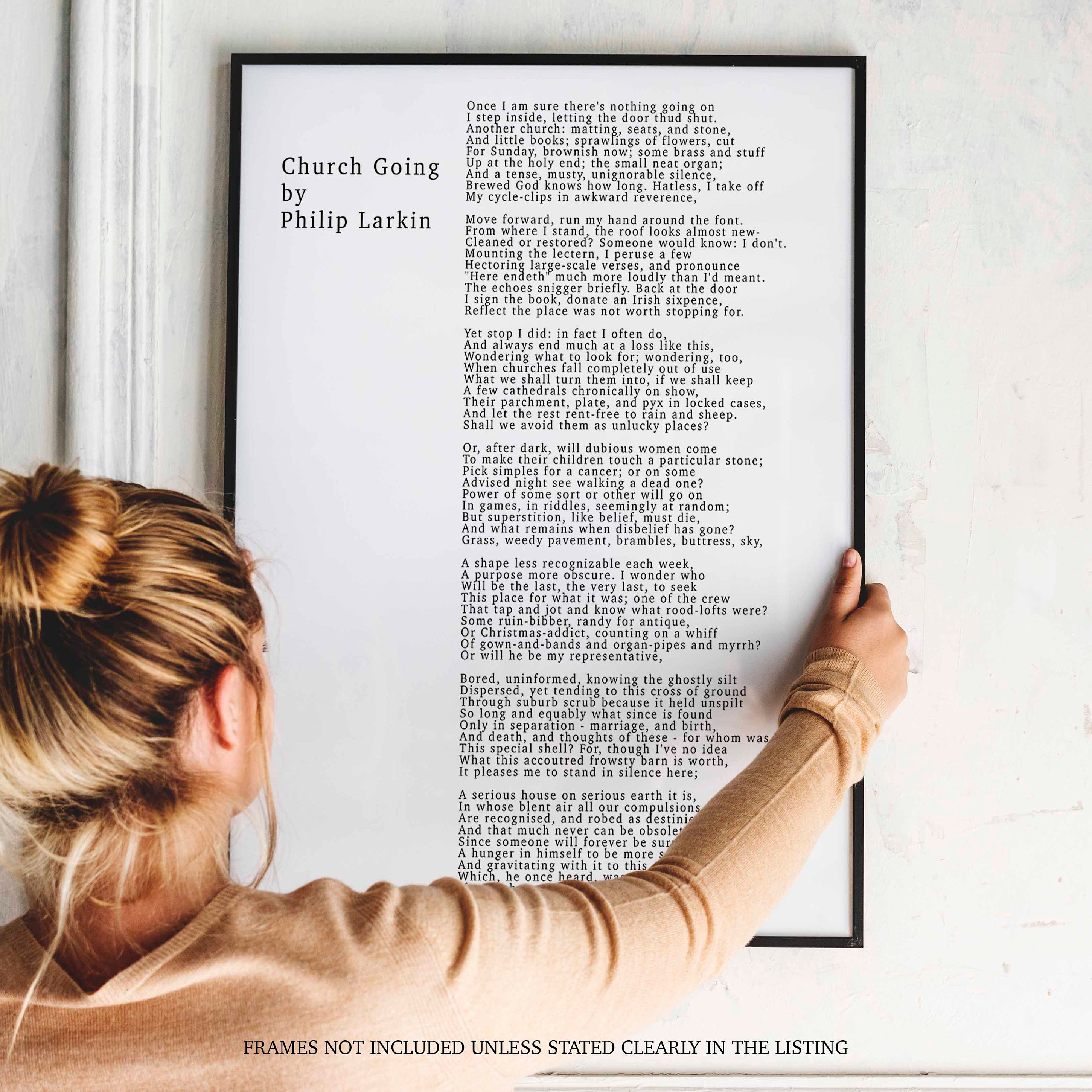 Philip Larkin CHURCH GOING Poem Print, Minimalist Black & White Background unframed Philip Larkin Poetry Poster Print