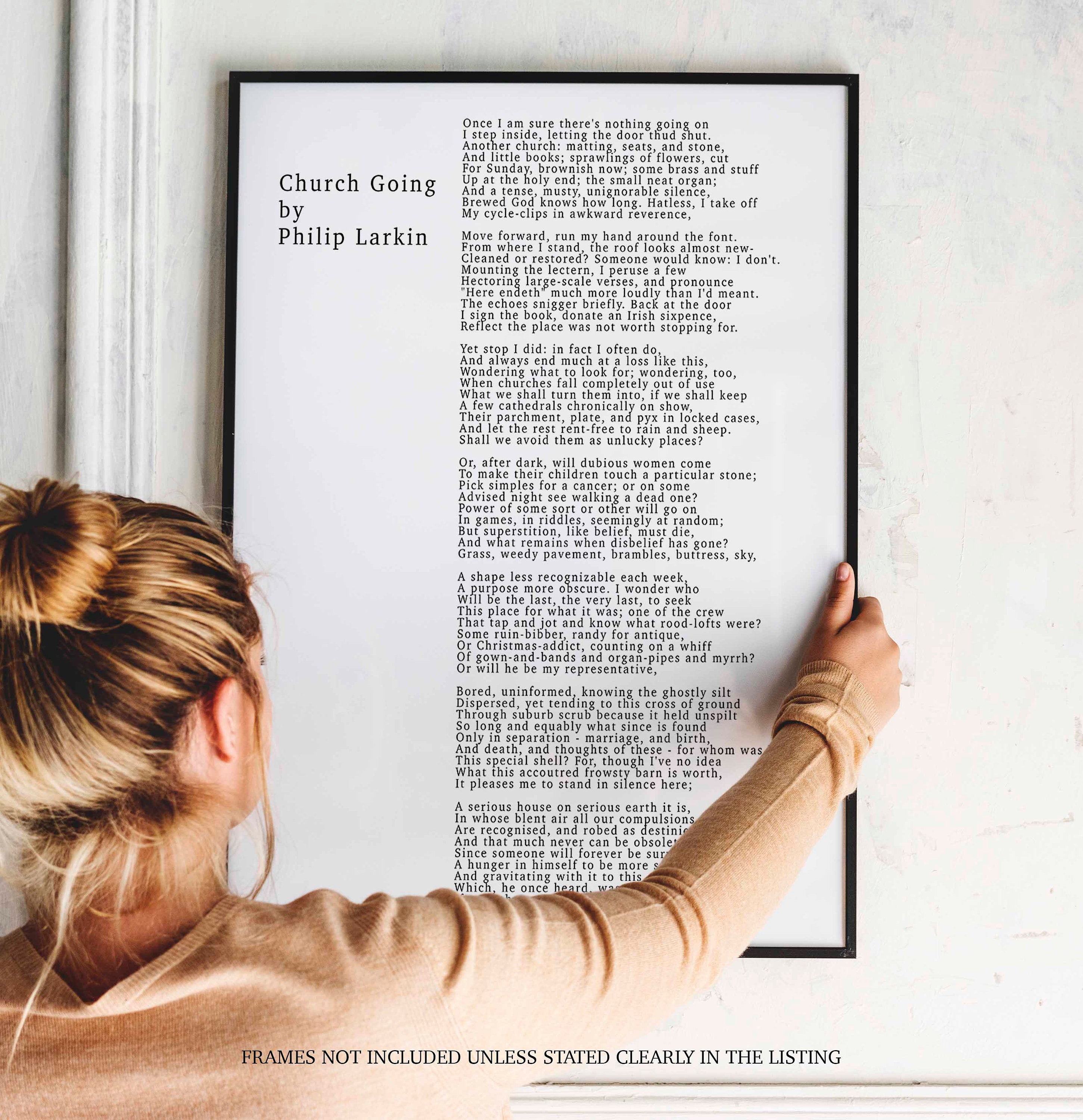Philip Larkin CHURCH GOING Poem Print, Minimalist Black & White Background unframed Philip Larkin Poetry Poster Print