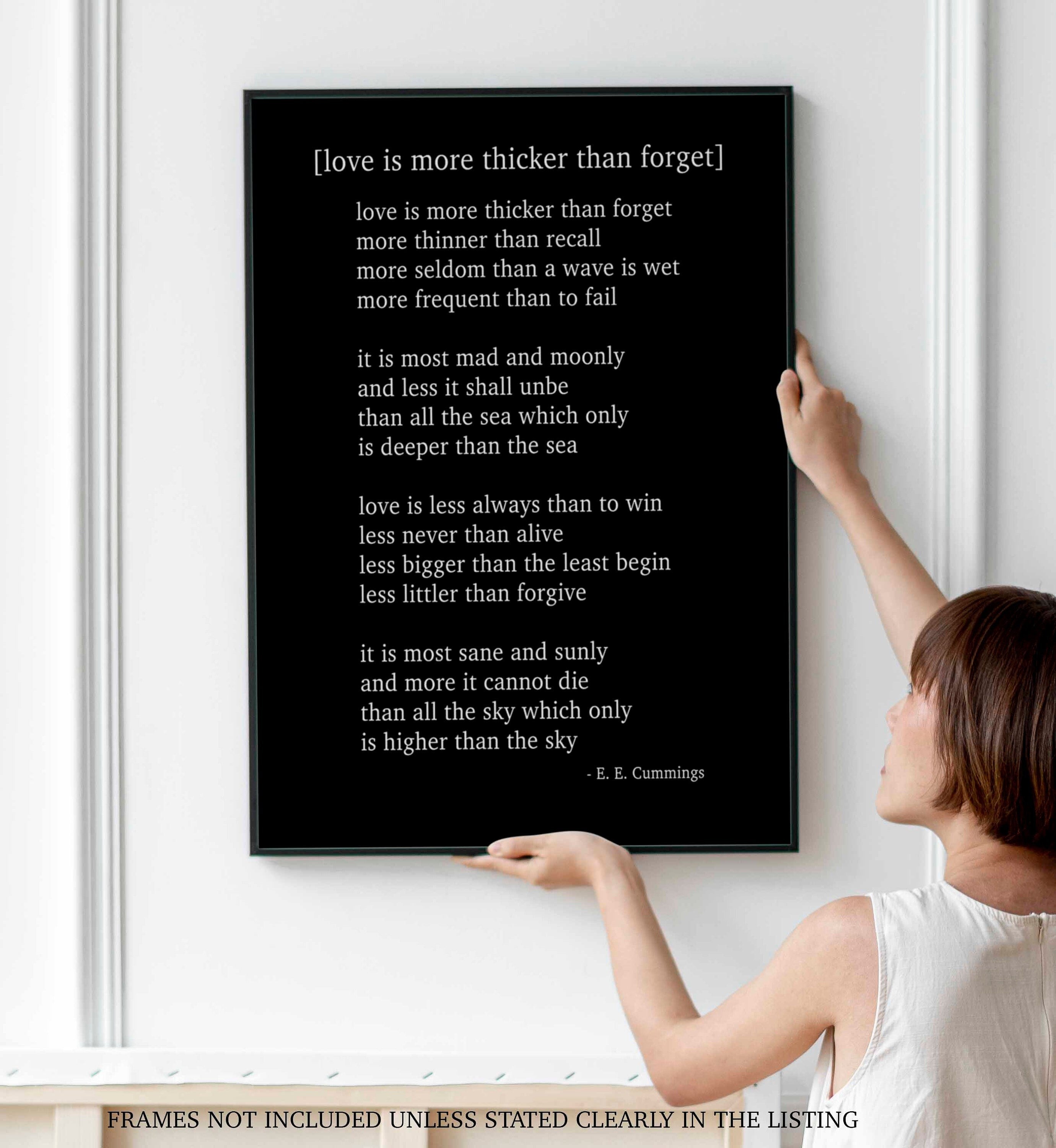 E E Cummings Love Poem Print, Love Is More Thicker Than Forget - Poetry Quote Art Unframed in Vintage Style and Black & White