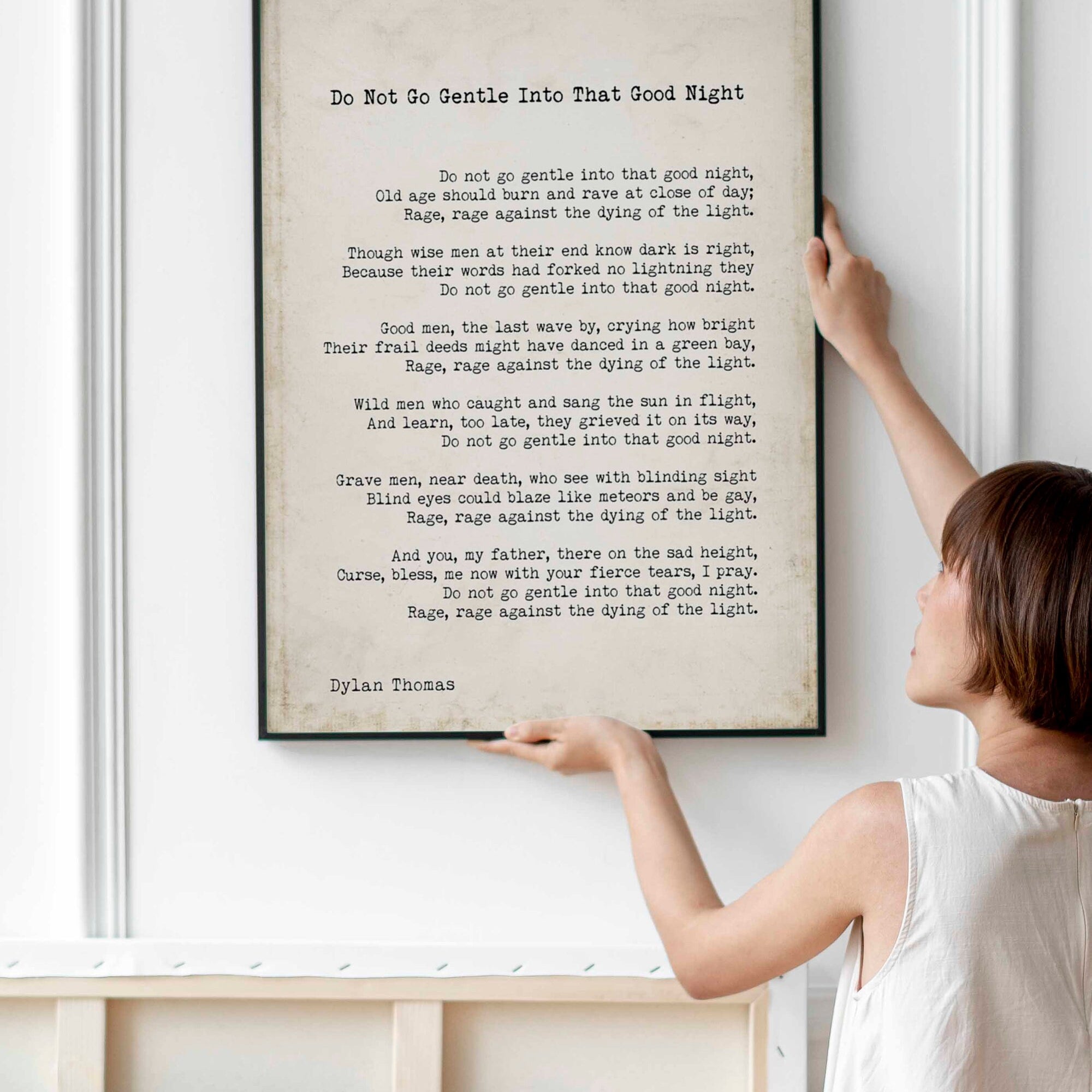 Dylan Thomas Poem Print, Do Not Go Gentle Into That Good Night Poetry Poster in Black & White for Home Wall Decor