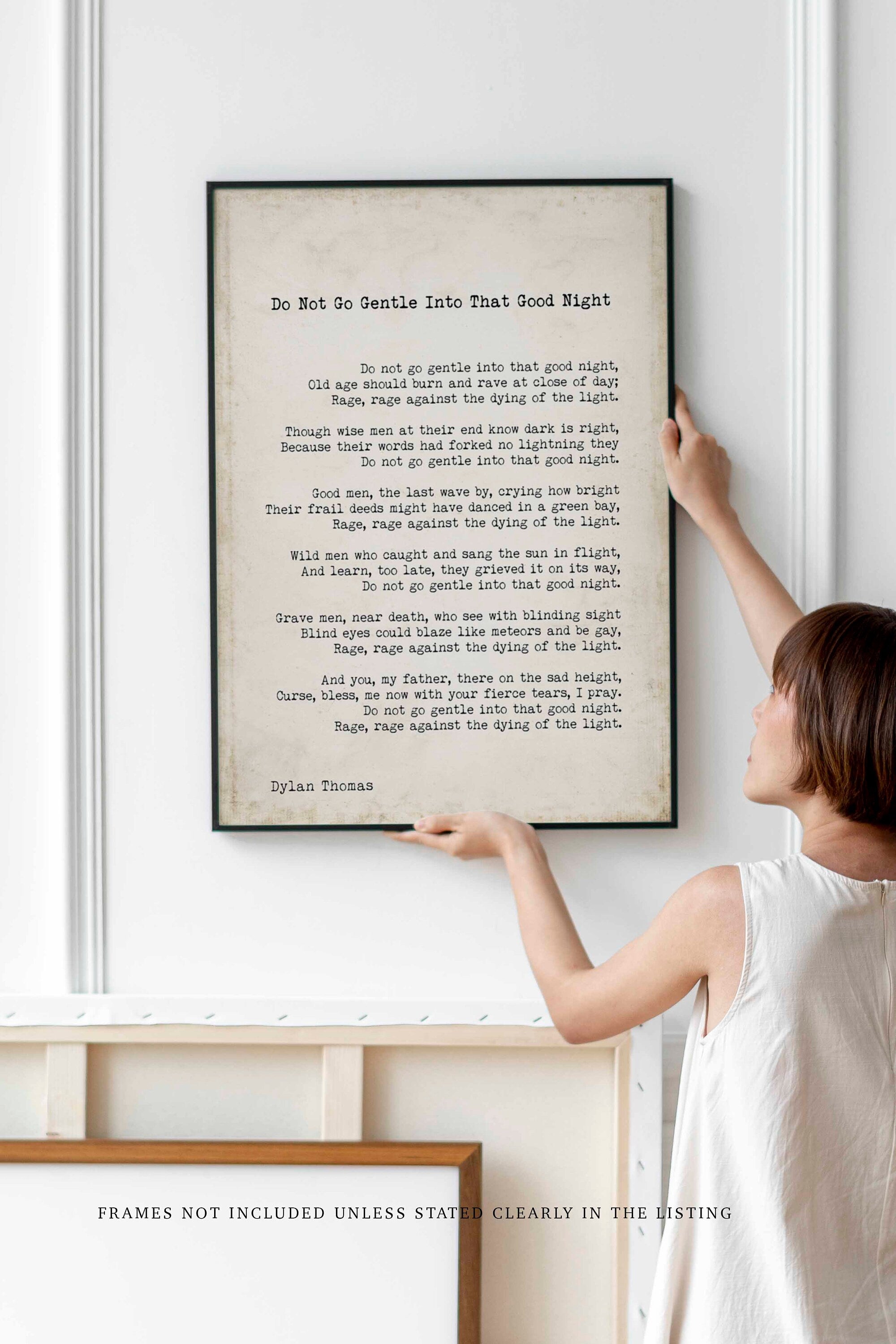Dylan Thomas Poem Print, Do Not Go Gentle Into That Good Night Poetry Poster in Black & White for Home Wall Decor