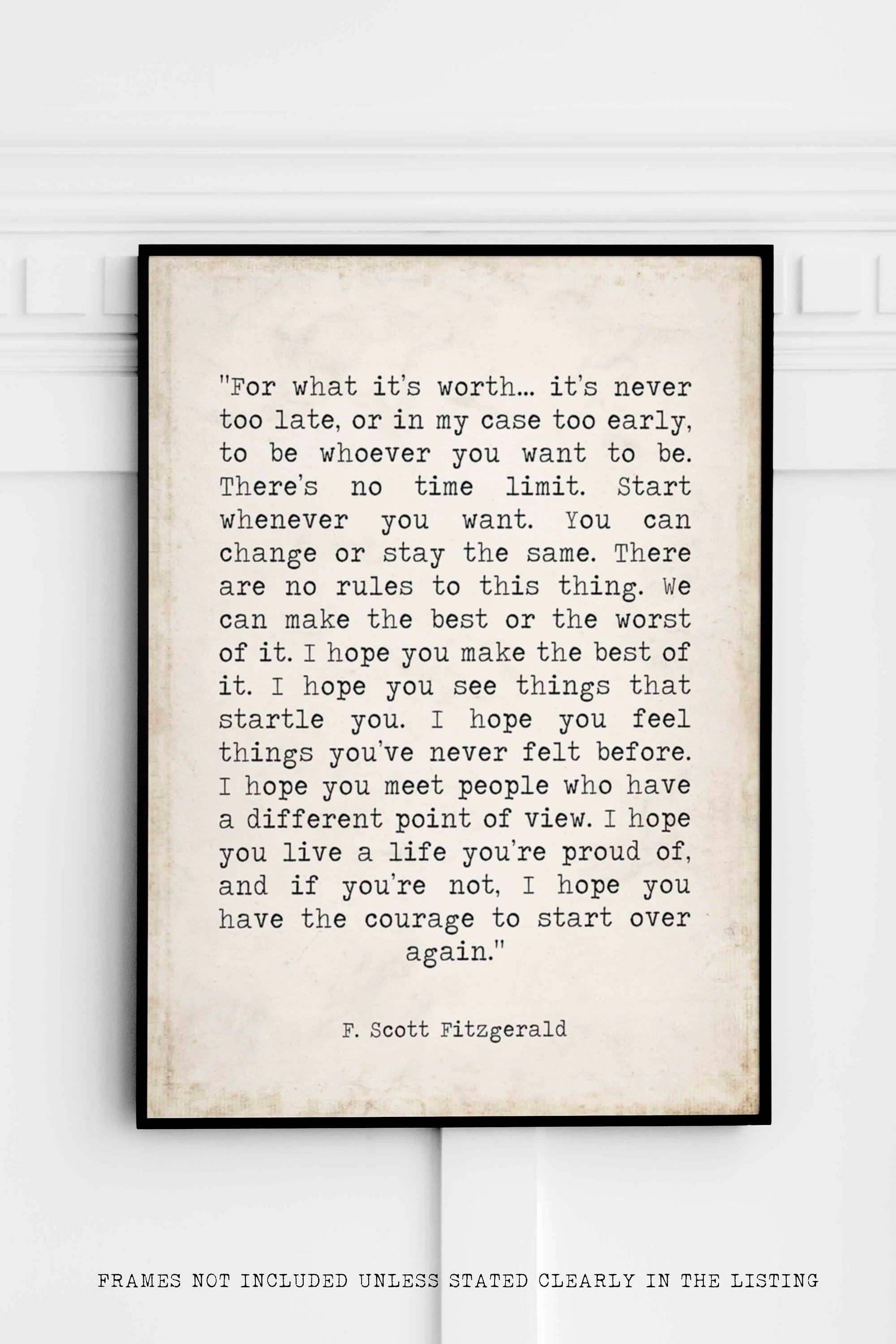 PRINTABLE F Scott Fitzgerald For What It's Worth Quote Inspirational Print Gift, Vintage page Typography Quote Print INSTANT DOWNLOAD