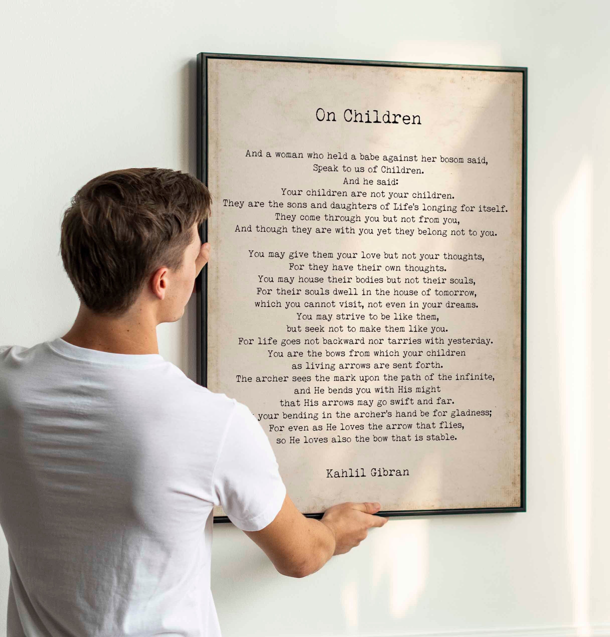 FRAMED On Children Kahlil Gibran Wall Art Prints Vintage or Black & White Backgrounds