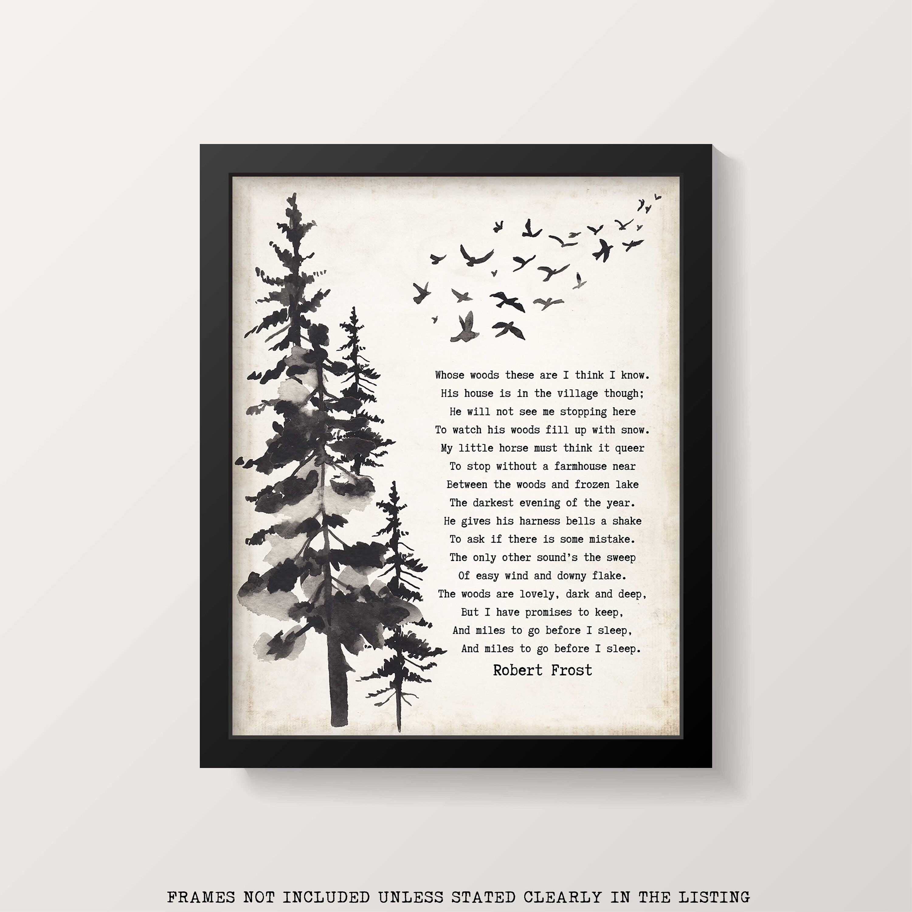 Framed Art Robert Frost Stopping by the Woods on a Snowy Evening Wall Art Print in Black & White for Home Wall Decor