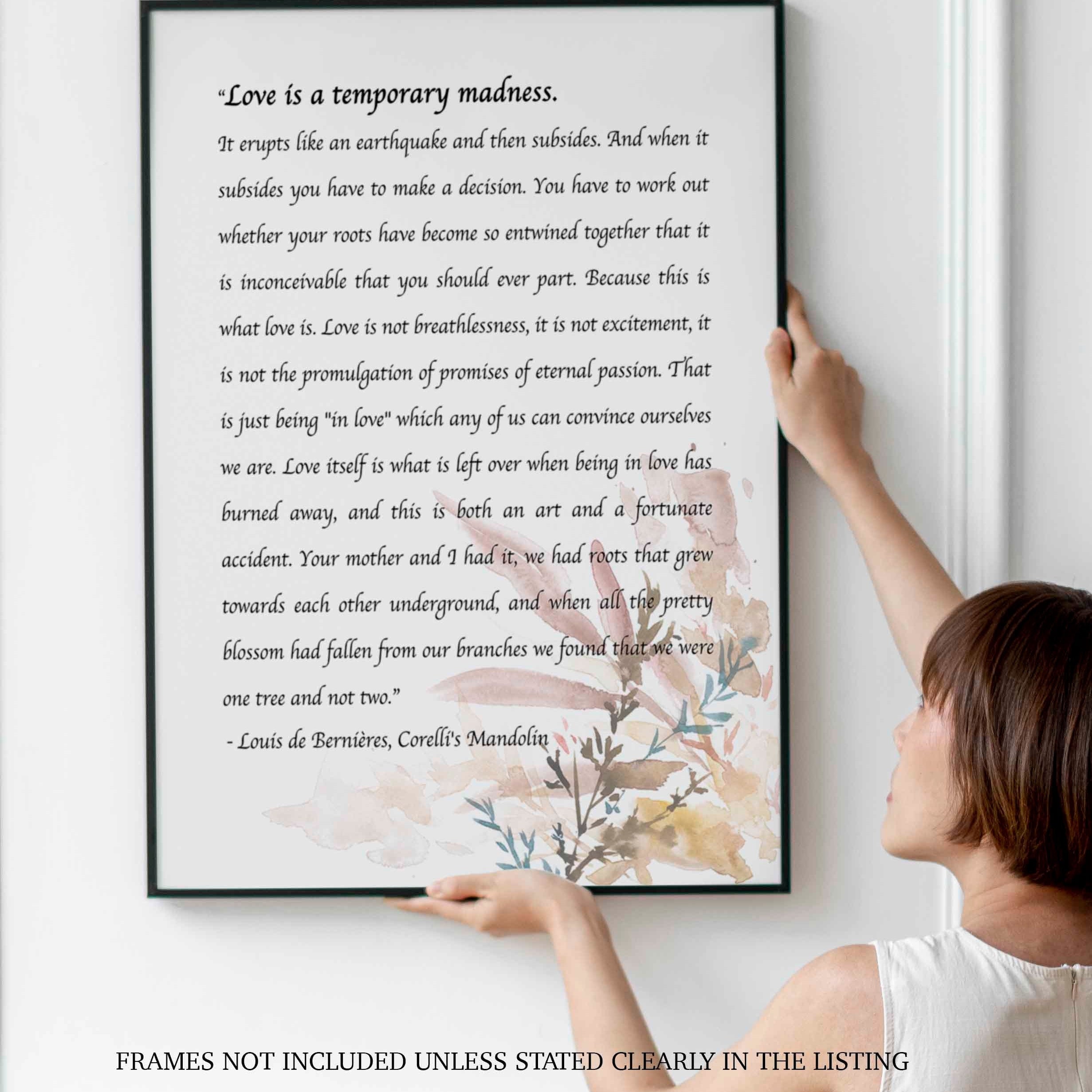 PRINTABLE Love Poem Captain Corelli Mandolin Love is a temporary madness, Louis de Bernières