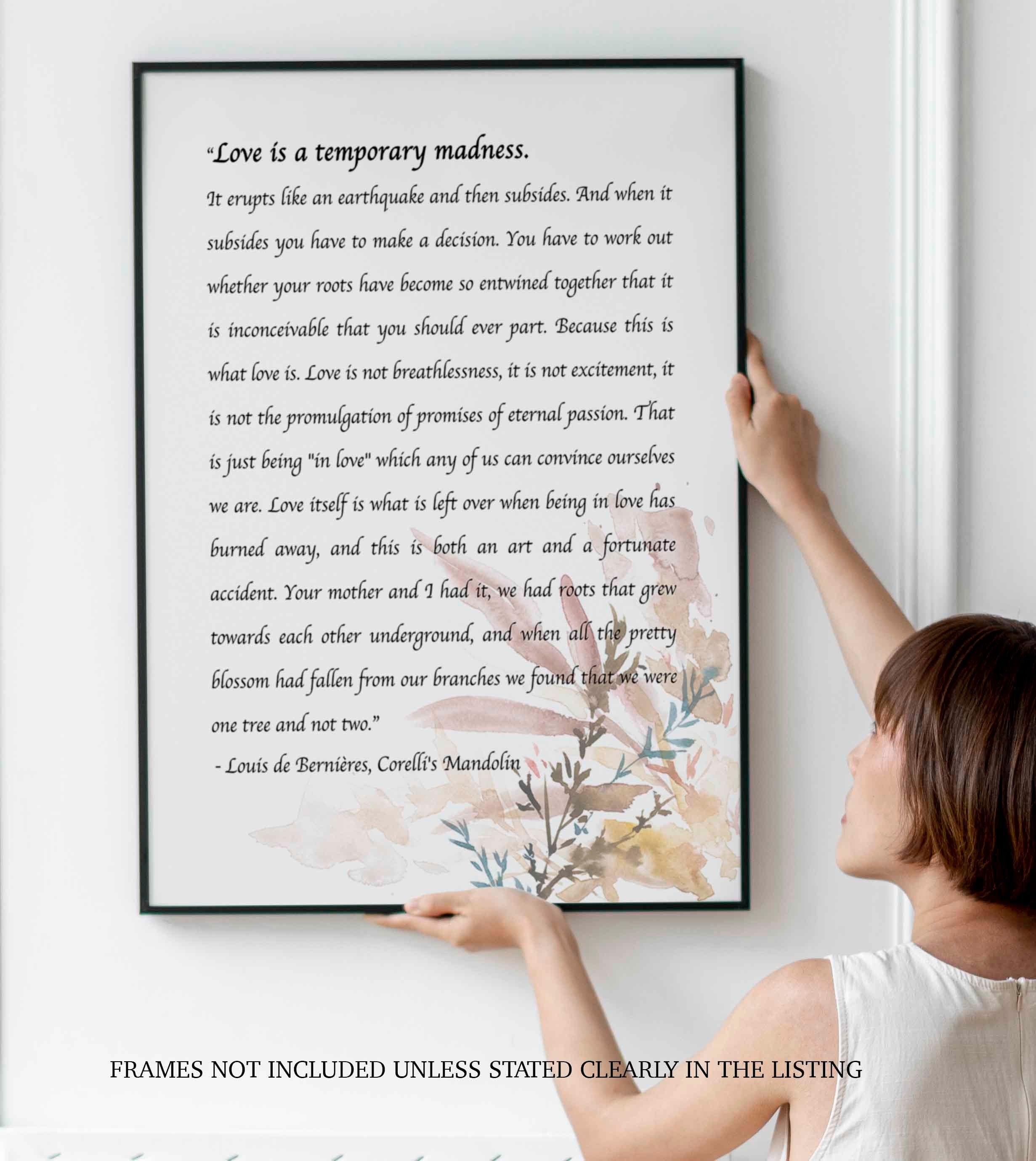 PRINTABLE Love Poem Captain Corelli Mandolin Love is a temporary madness, Louis de Bernières